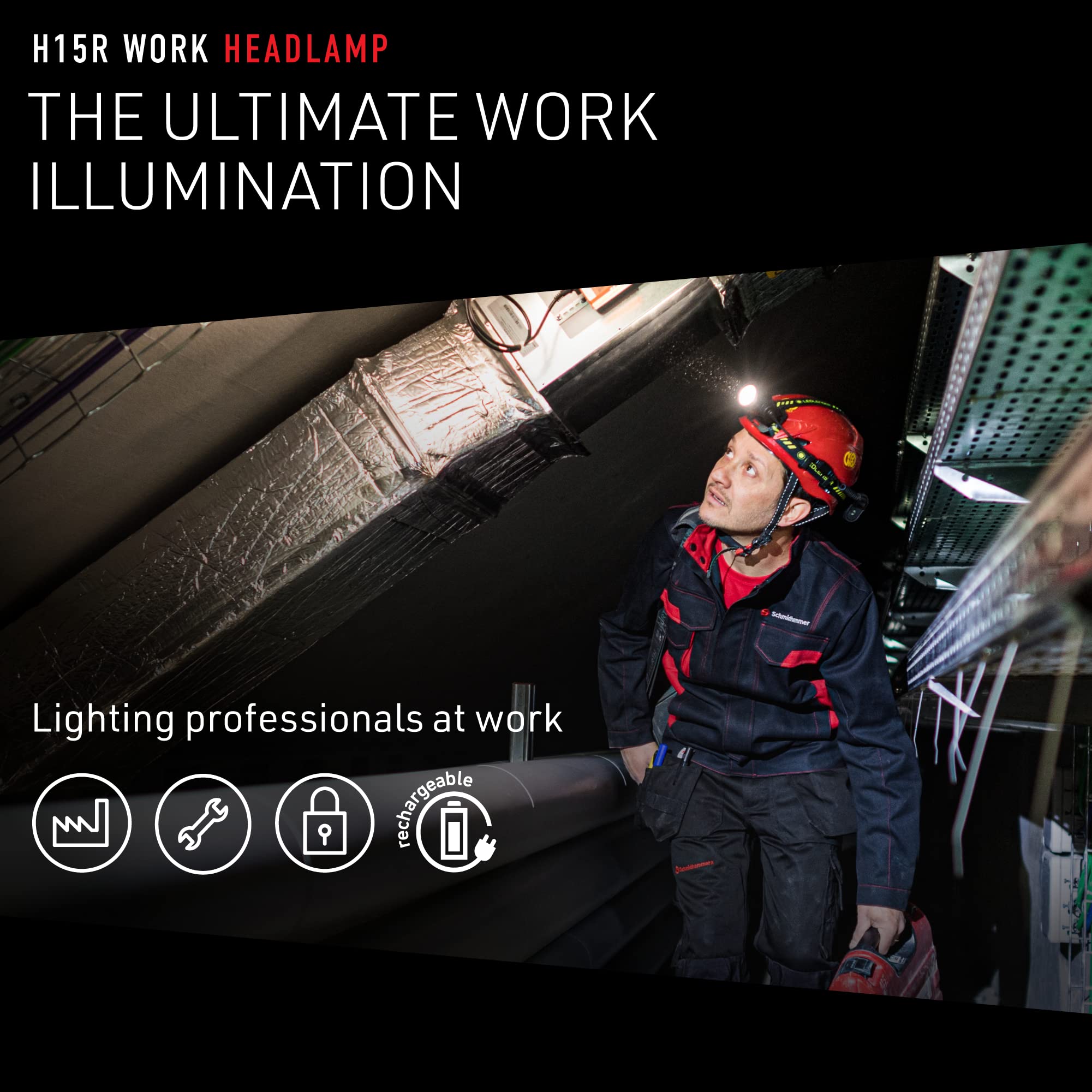 Ledlenser H15R Work Rechargeable Headlamp, 2500 Lumens, Waterproof, Magnetic Charge, Rubber, Model 880509
