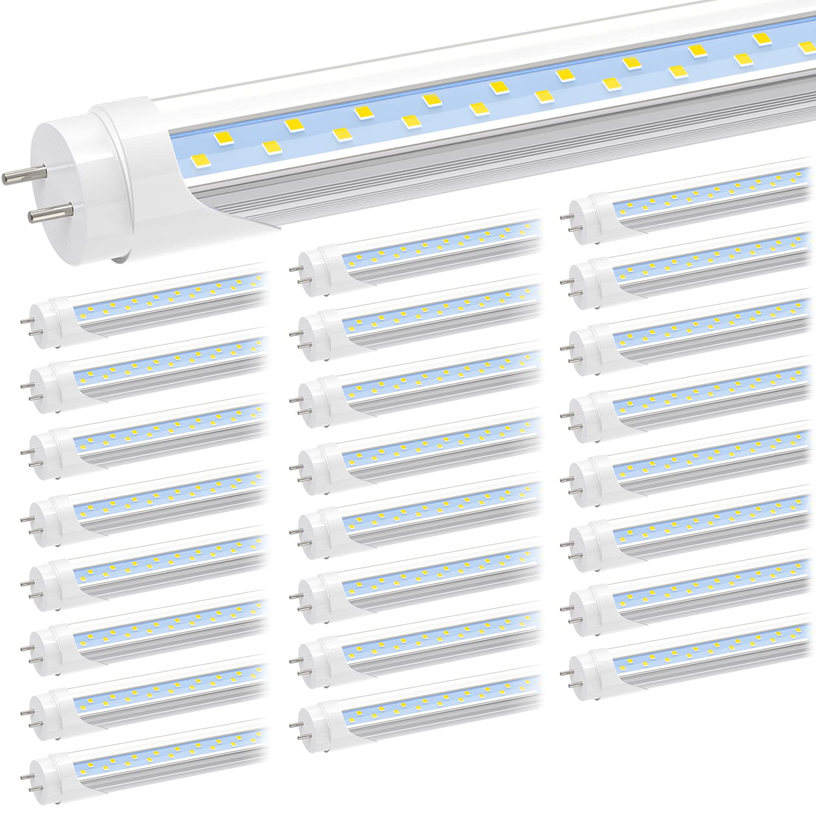 JESLED T8 4FT LED Type B Light Bulbs, 24W 6000K-6500K, 3000LM, T12 4 Foot LED Tubes Replacement for Fluorescent Fixtures, Clear, Dual Ended Power, Remove Ballast, Garage Warehouse Shop Lights(25-Pack)