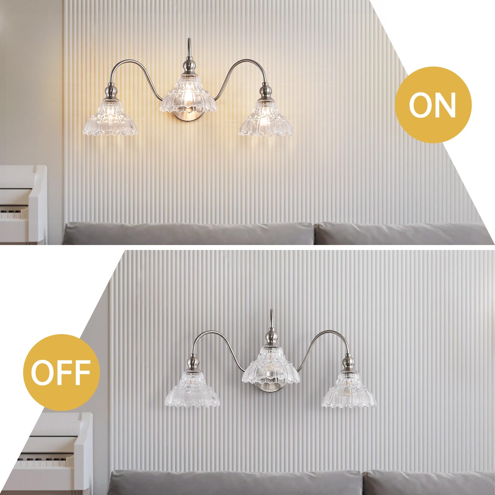 Tlolgt 3-Light Brushed Nickel Bathroom Vanity Light Fixtures Vintage Bathroom Light Vanity Lighting Fixtures For Living Room Over Mirror