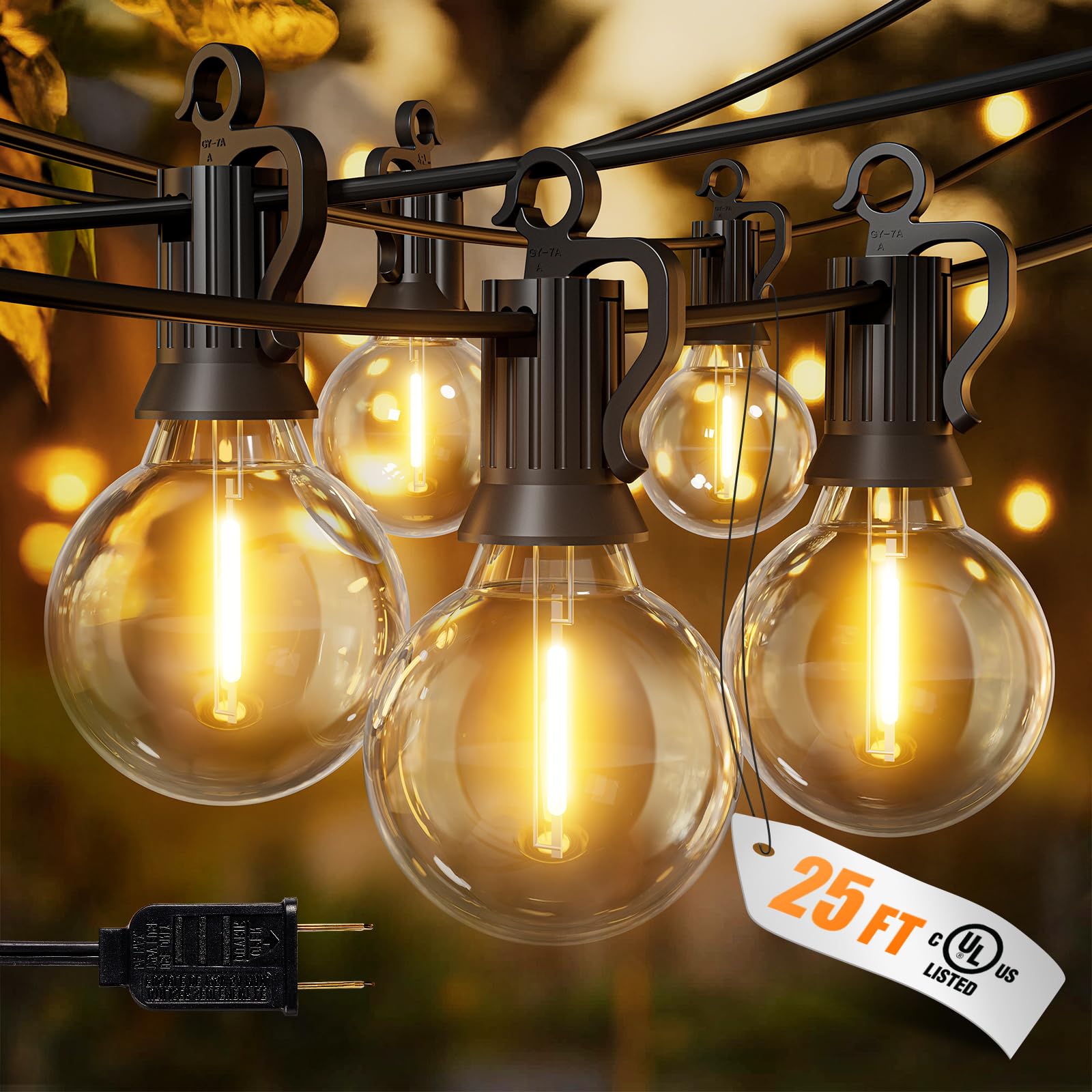 Brightown Outdoor String Lights  25FT 12+1 G40 Bulbs Shatterproof Patio Lights  IP65 Waterproof Dimmable Hanging Connectable Globe LED Outdoor Lights for Backyard  Bistro  Porch  Deck  Balcony