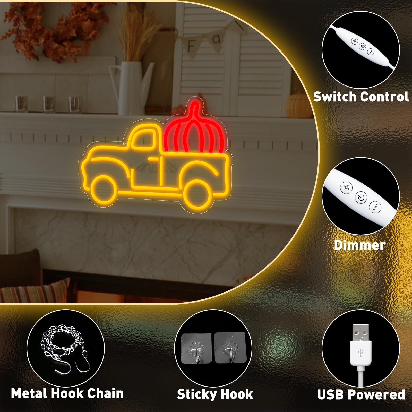 Thanksgiving Truck Neon Signs  Dimmable Truck Pumpink Autumn Neon Lights Signs For Wall Decor  Usb Powered For Thanksgiving Party Kids Gift Home Bar Harvest Man Cave Store Decor  13.78 ? 9.84