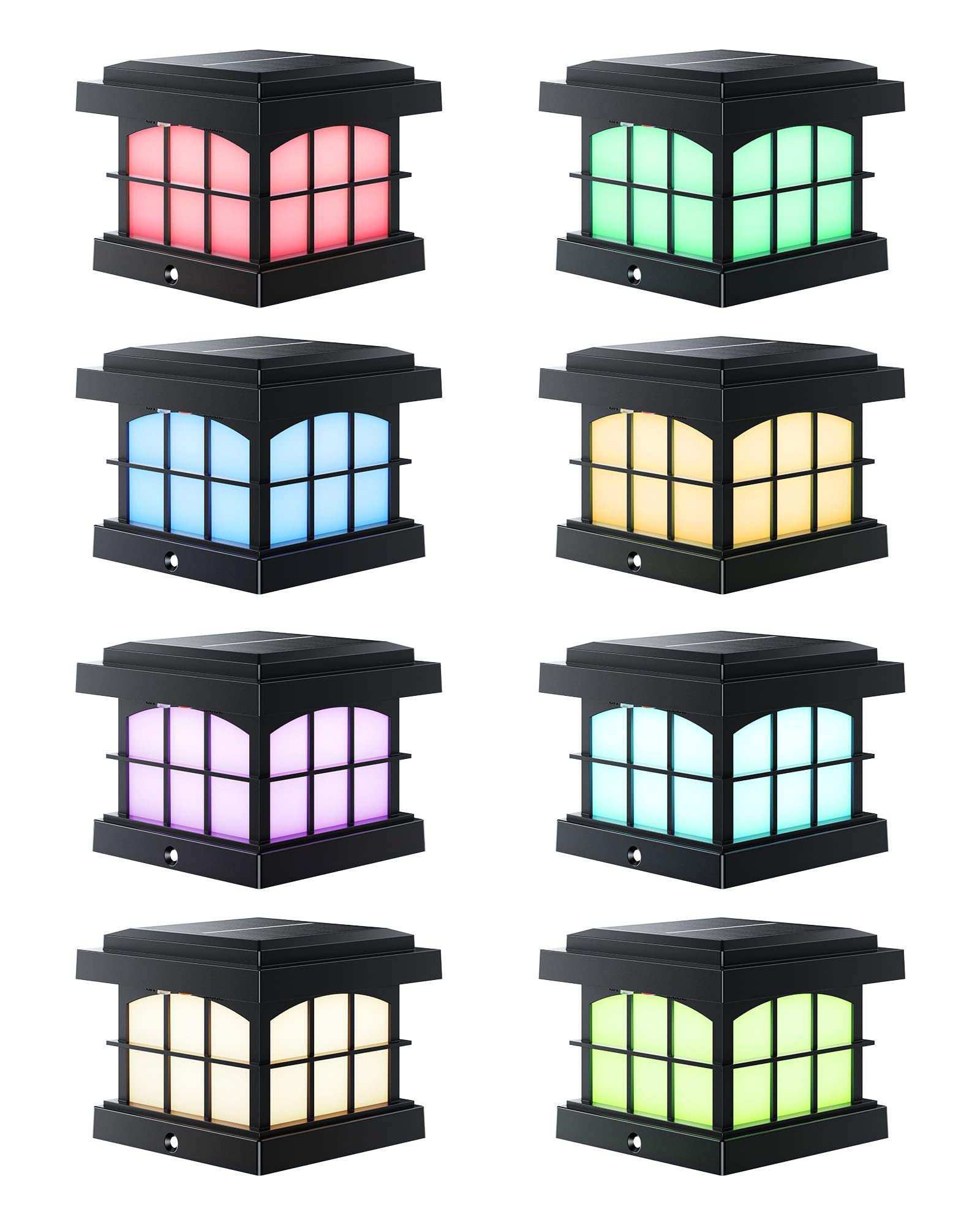 Partphoner Rgbcw Solar Post Cap Lights 8-Pack  9 Colors 3 Modes Fence Caps  Bright Solar Outdoor Waterproof Led Deck Lighting For Fence Garden Deck Patio Porch Decor 4X4 Vinyl/Wood  Black
