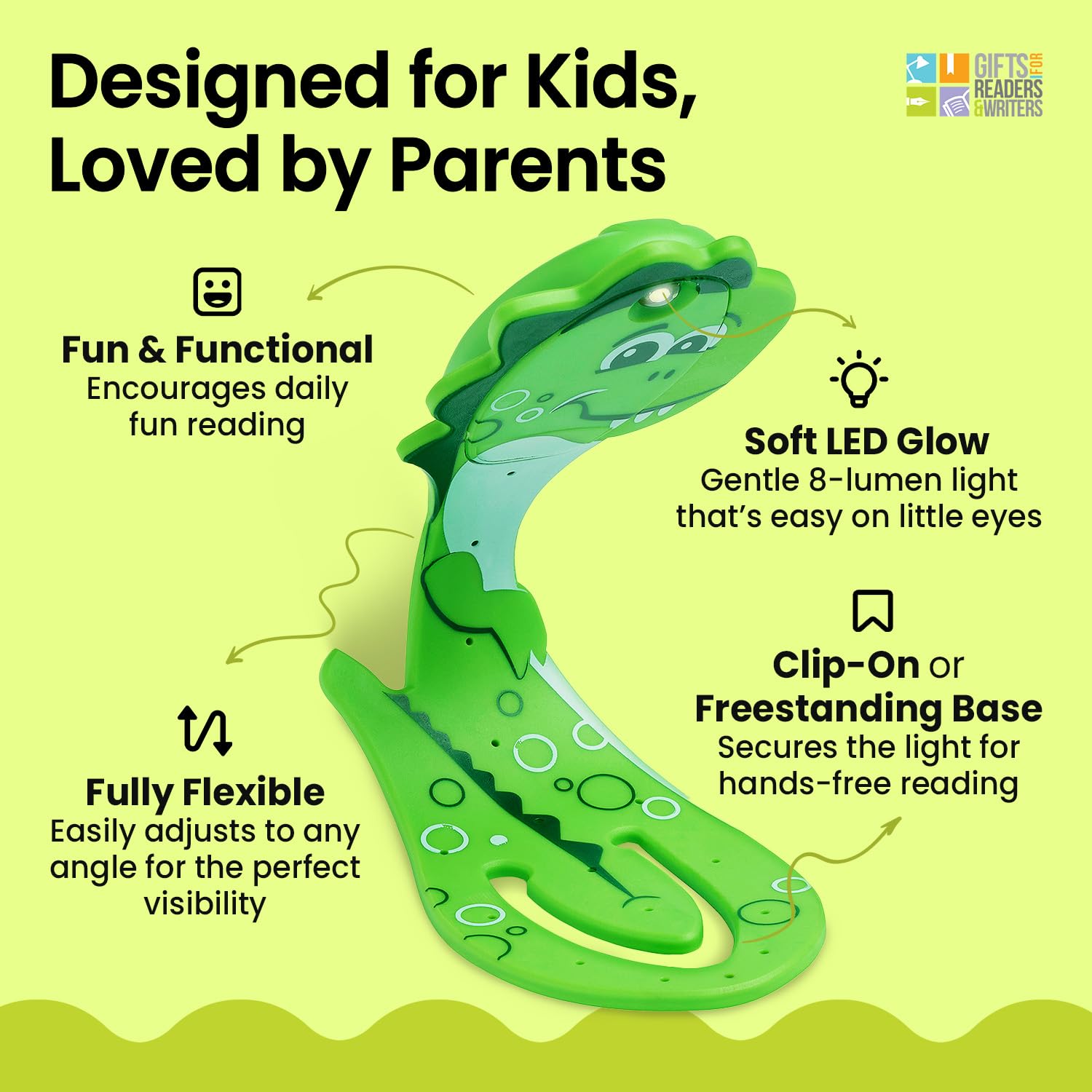 Gifts For Readers & Writers Bookmark Reading Light Dino Green - 2In1 Clip On Bookmark Kids Book Light For Reading Night In Bed,