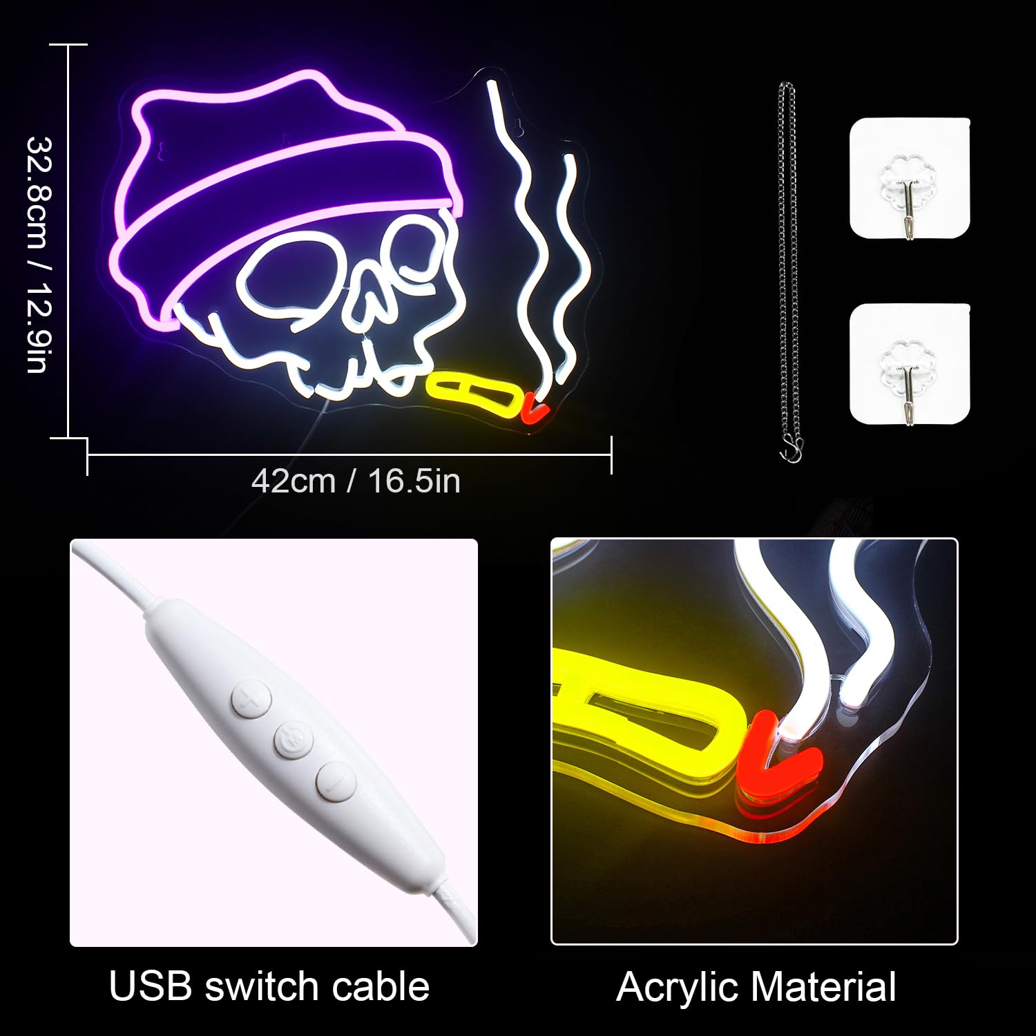 Lucunstar Skull Neon Sign,Halloween Led Sign,Neon Signs For Wall Decor,Adjustable Brightness Halloween Neon Sign,Party Neon Sign For Halloween,Bedroom Wall Decor,Home Wall,Party Light,Halloween Decor