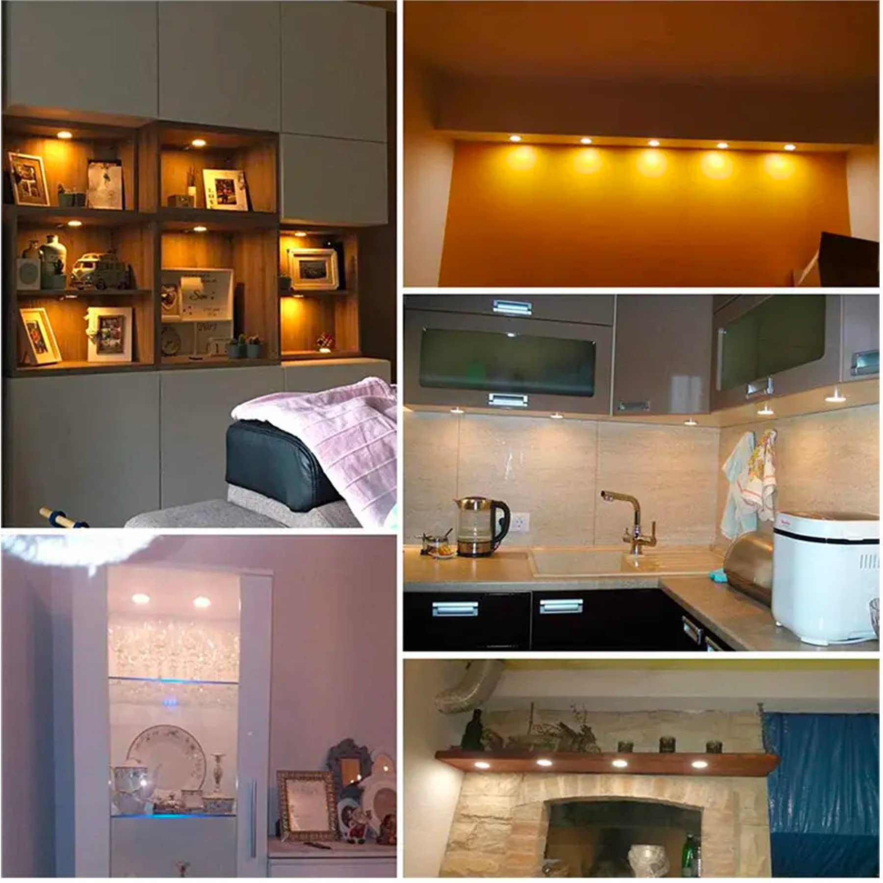 Crisetek Puck Lights 8 Packs Bluetooth App Smart Control Dimmable Tact Switch Under Cabinet Light Cabinet Lighting Cabinet Lights Dc 12V Adaptor (Warm White, App 8Pack)