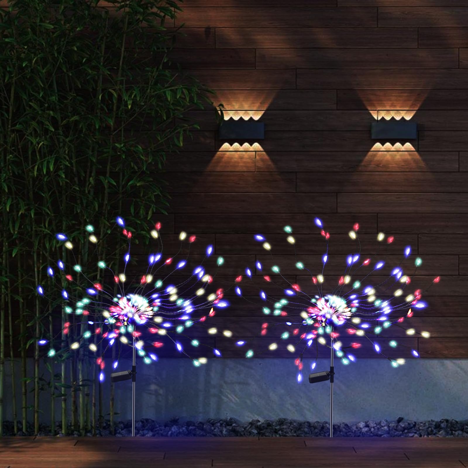 Pxbniuya 2 Pack 175 Led Solar Firework Lights Outdoor, 4Th Of July Decorations Solar Garden Lights Waterproof With 2 Modes Twinkling Lights, Solar Starburst Lights For Landscape Path Lights