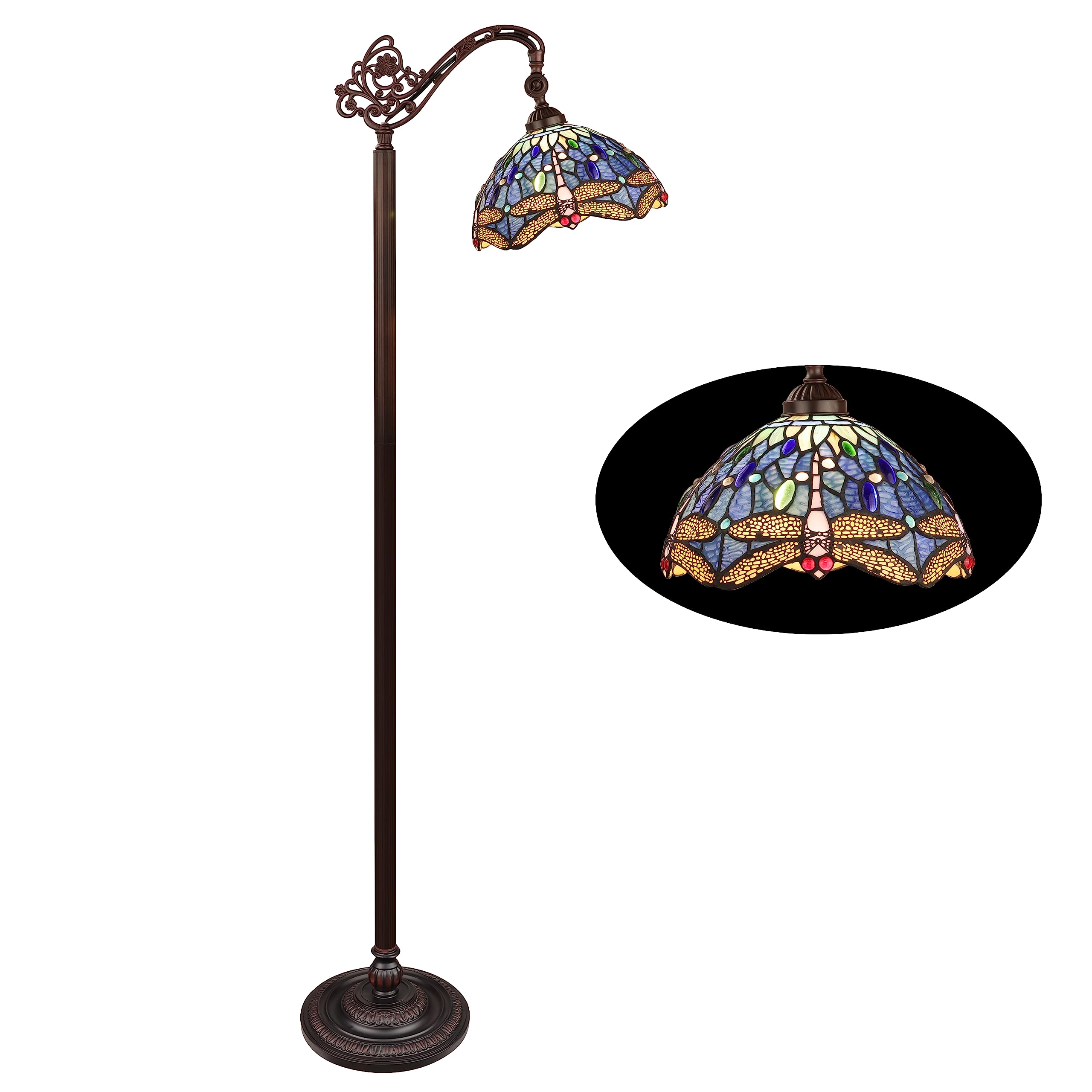 Chloe Lighting Dragonfly Floor Lamp 1-Light Dark Bronze 11in Shade Multicolor CH3T524BD11-RF1