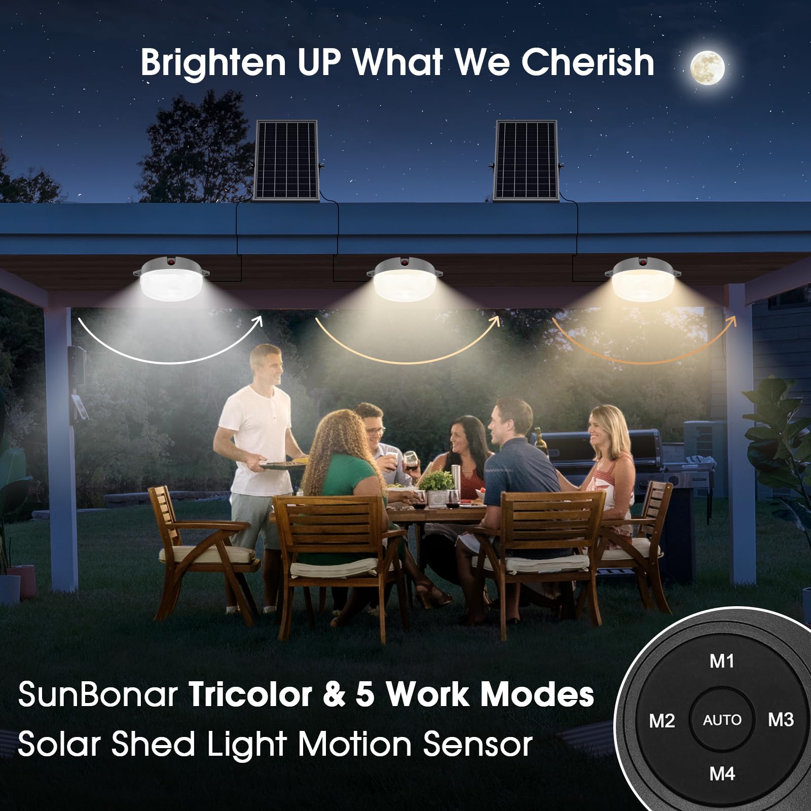 Sunbonar Solar Ceiling Light Motion Sensor 2 Pack, 5 Modes 3200K/4000K/6000K Dimmable Daytime Available Solar Shed Lights With O