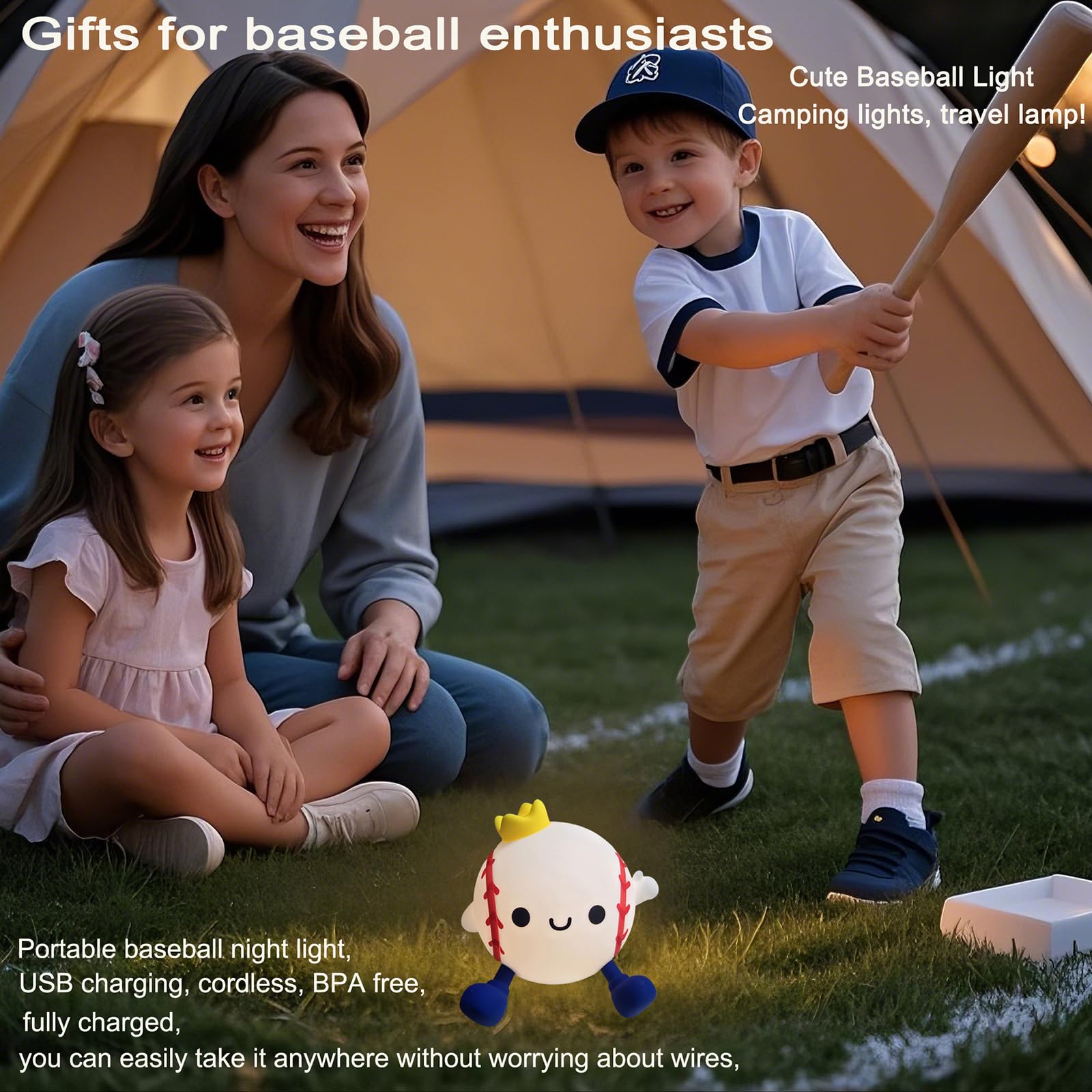 DREAMING MY DREAM Baseball Night Light,Cute Silicone Squishy Novelty LED Night Lamp, Touch Lamp with 2 Levels Dimmable 20Min Tim