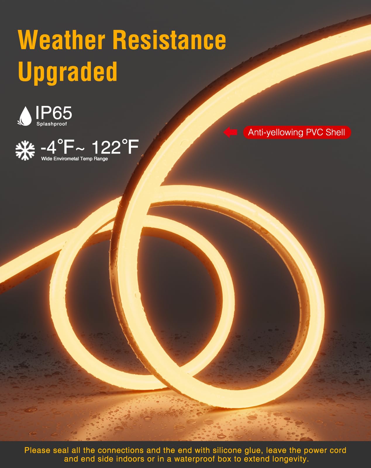Shine Decor Led Neon Rope Lights 120Vac  120Leds/M Lum Strip Lighting End Extendable 2500K Warm White 65Ft  Water & Cold Resistant For Outdoor Indoor  4520Lm Bright 8X16Mm Etl Listed