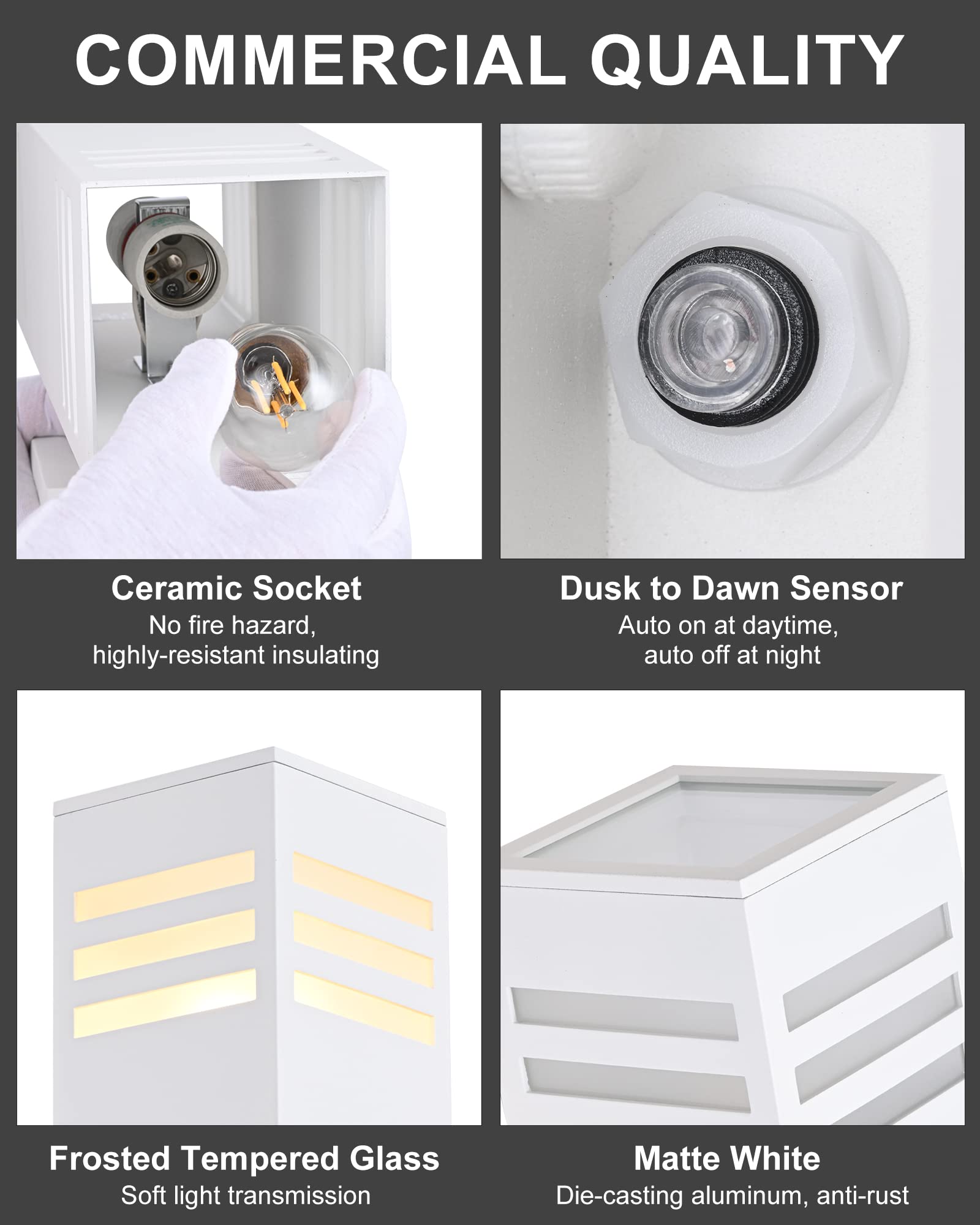 Housen Solutions Dusk To Dawn Outdoor Lighting, Ip65 Waterproof Exterior Light Fixtures, 2 Pack Sensor Porch Light Outdoor Wall
