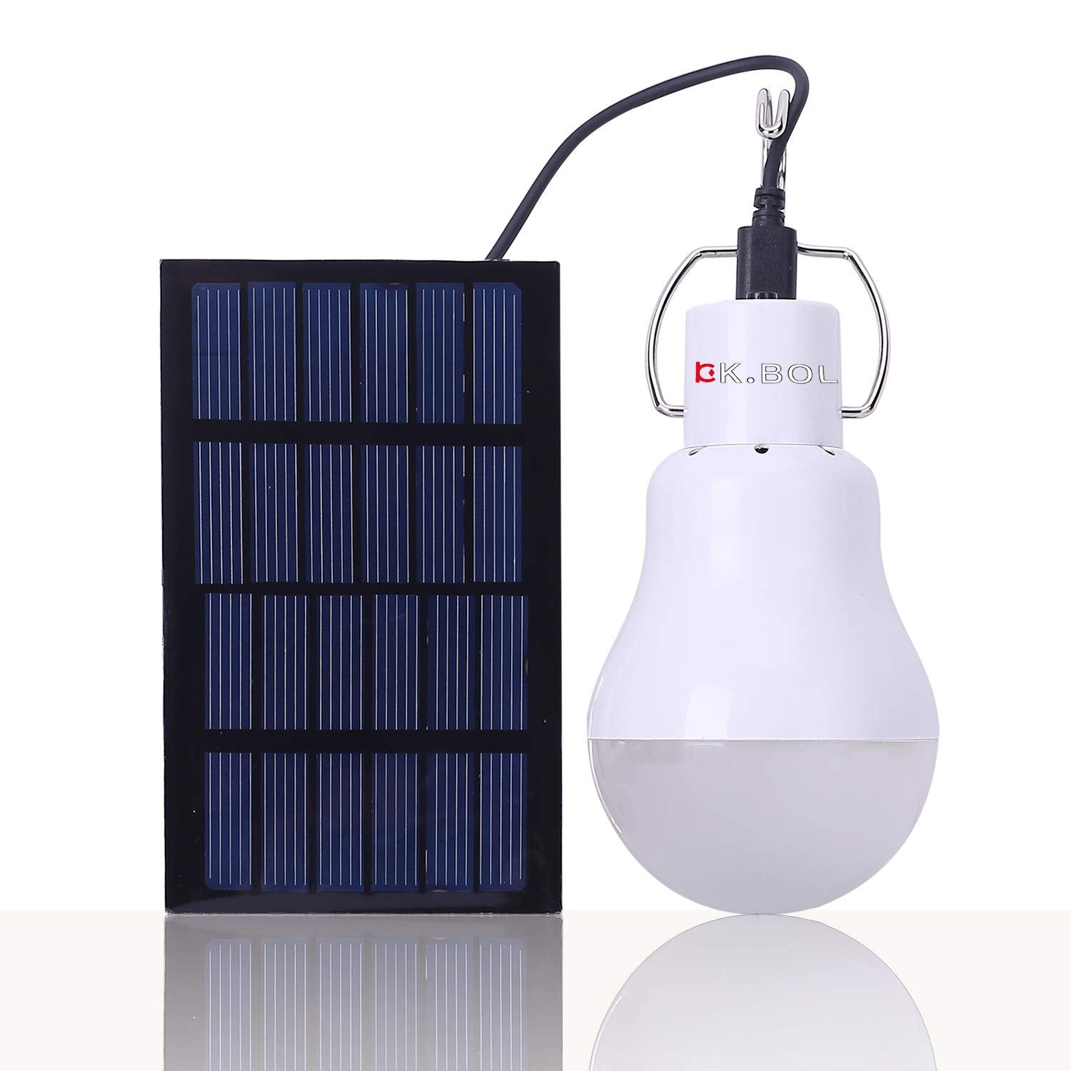 KK.BOL Solar Light Bulb - Rechargeable Portable LED Lamp, Model S-1200, White, 1 Count, Ideal for Indoor/Outdoor Use, Camping, Emergency