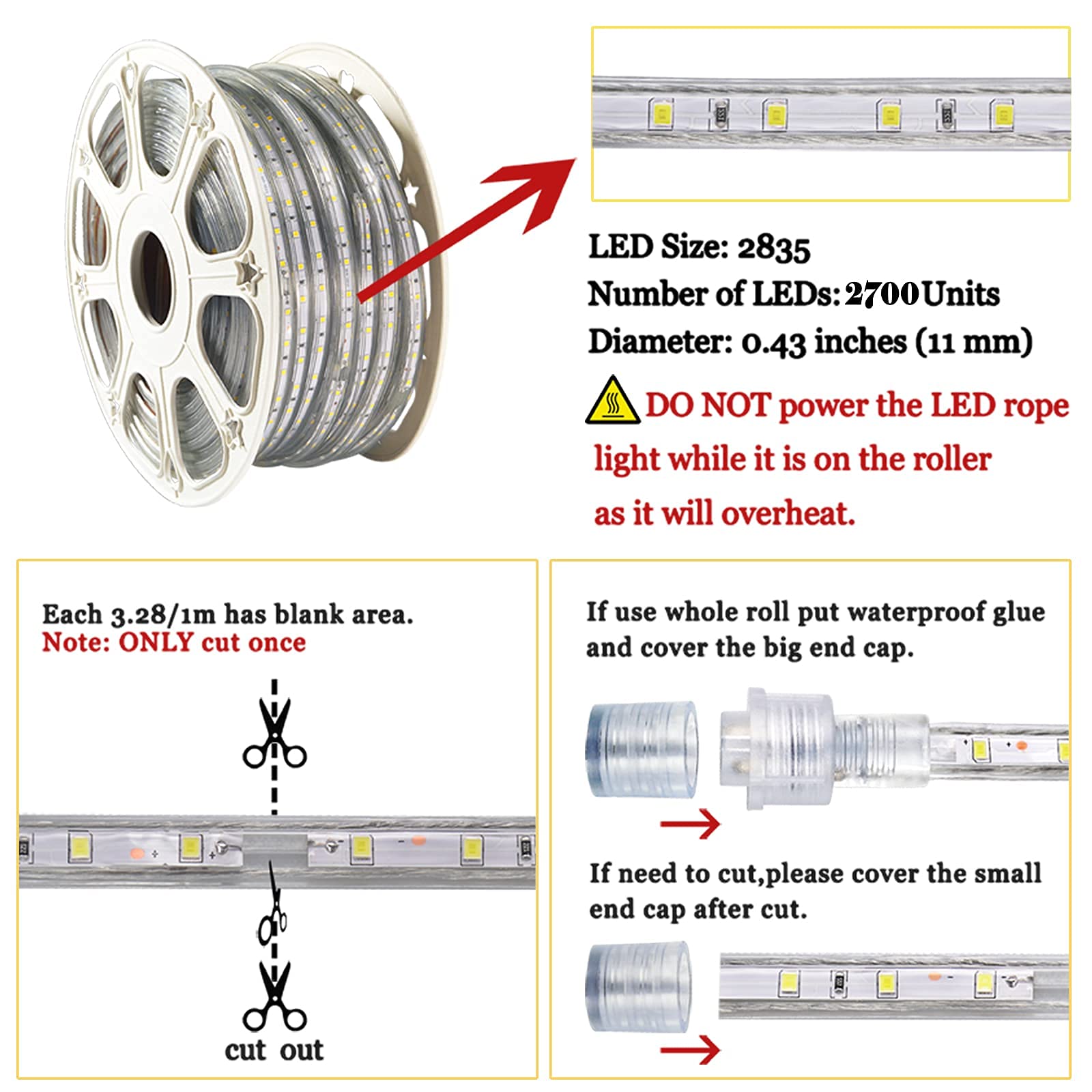 Surnie Led Rope Lights Outdoor Waterproof 150Ft Strip Lights Blue 110V Indoor Cuttable Connectable Lighting Installations For Bedrooms, Stairs, Wedding Parties, Backyards, Pool, Not Tube Rope