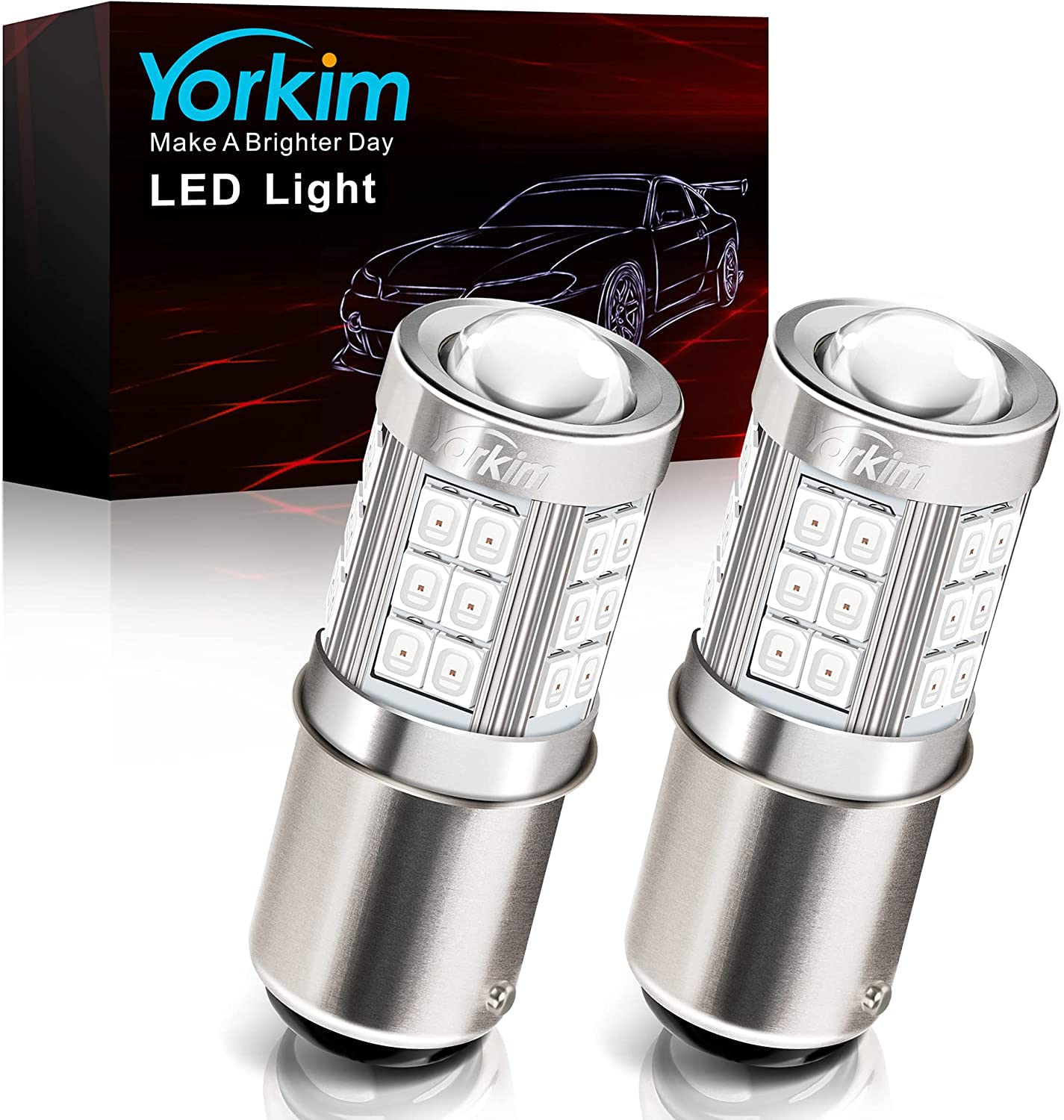 Yorkim 1157 LED Brake Light Bulbs, Red, Pack of 2, 1157 Size, BAY15D Replacement for Stop and Tail Lights