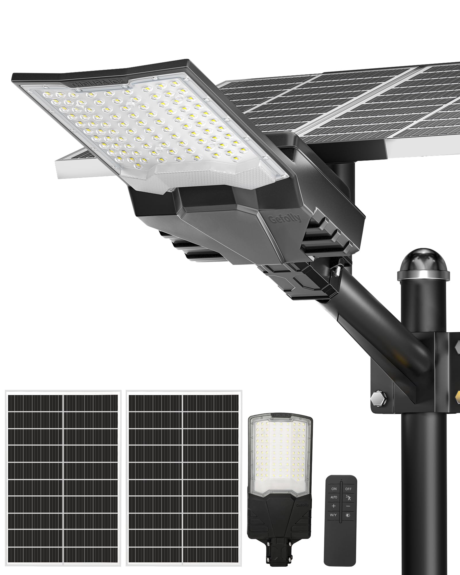 Gefolly SL-9000W Solar Street Lights Outdoor  Commercial Parking Lot Light Dusk to Dawn IP67 Waterproof 6500K Security Flood Lights Lamp for Yard  Road  Basketball Courts