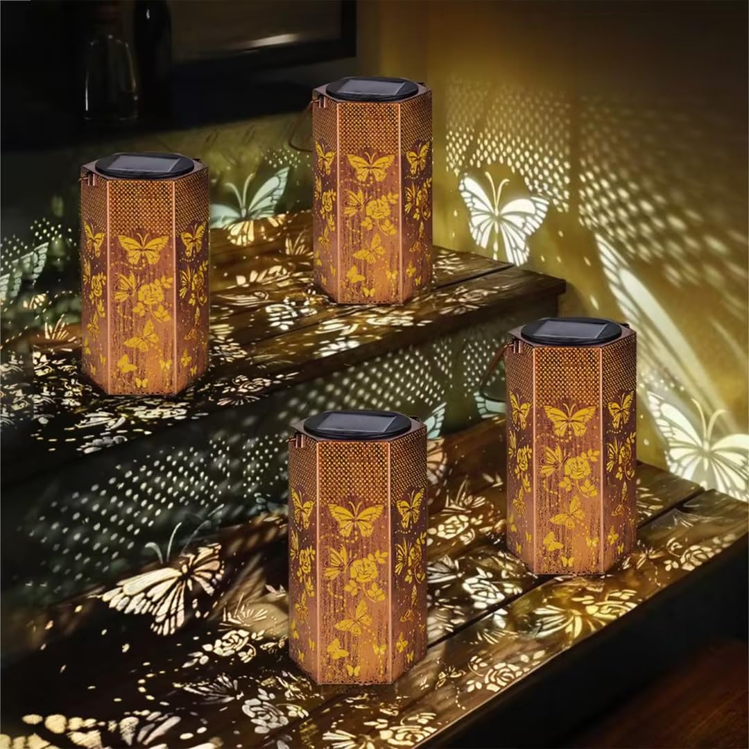 4 Pack Butterfly Solar Lanterns Outdoor Waterproof - Birthday Gifts for Women, Mom, Butterflies Solar Lights Outdoor Hanging Gar