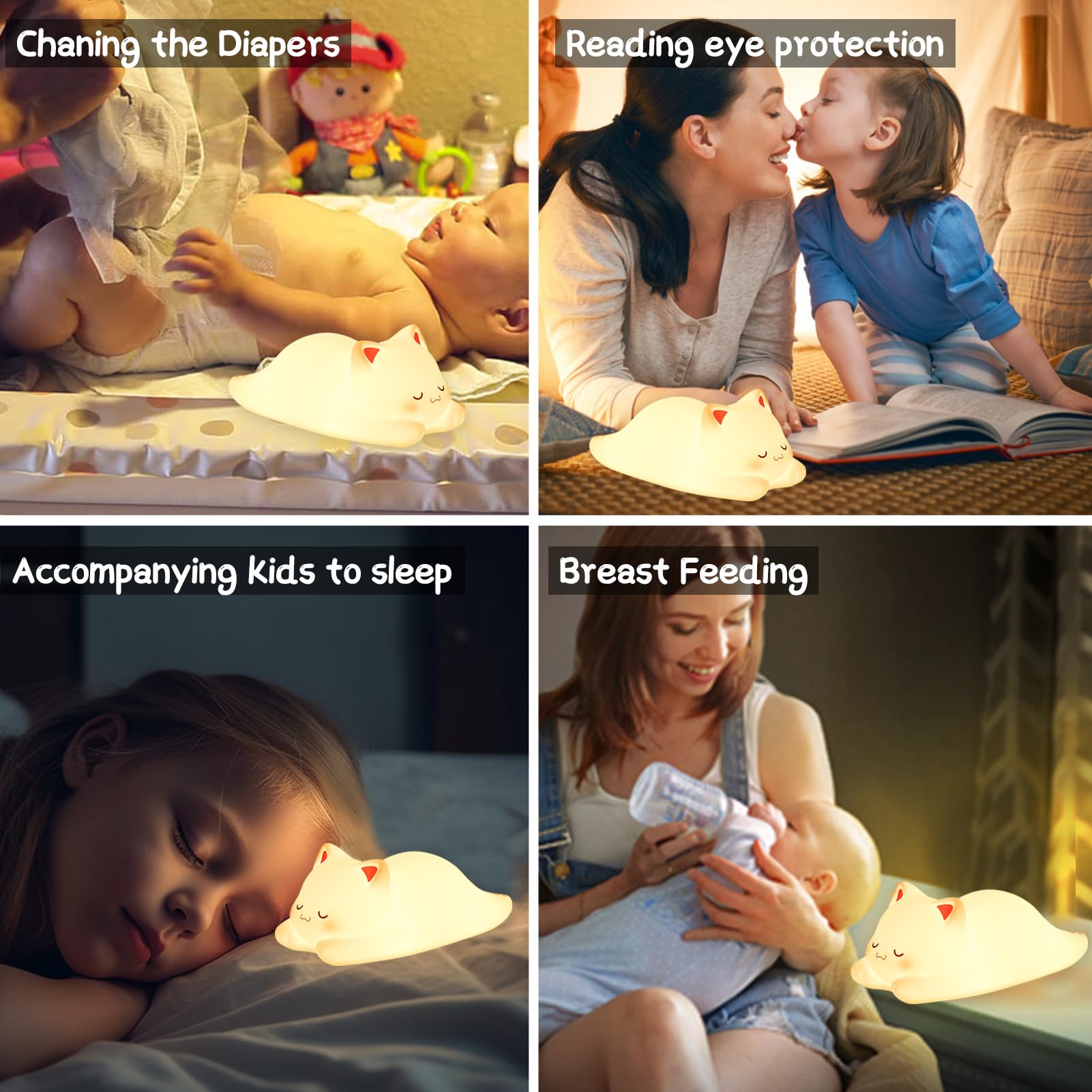 ZKLiLi Night Light for Kids Lamp,16 Colors Cute Cat Lamp, Dimmable Baby Night Lights for Nursery Toddler,Silicone Rechargeable N