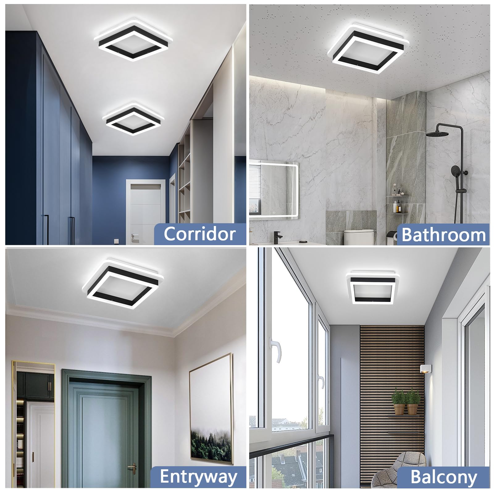 Caneoe 3 Packs Square Flush Mount Ceiling Light  6000K Black Modern Led Ceiling Light Fixture  Minimalist Hallway Lighting Fixture Ceiling Lamp For Hallway Entryway Bedroom Balcony (Black)