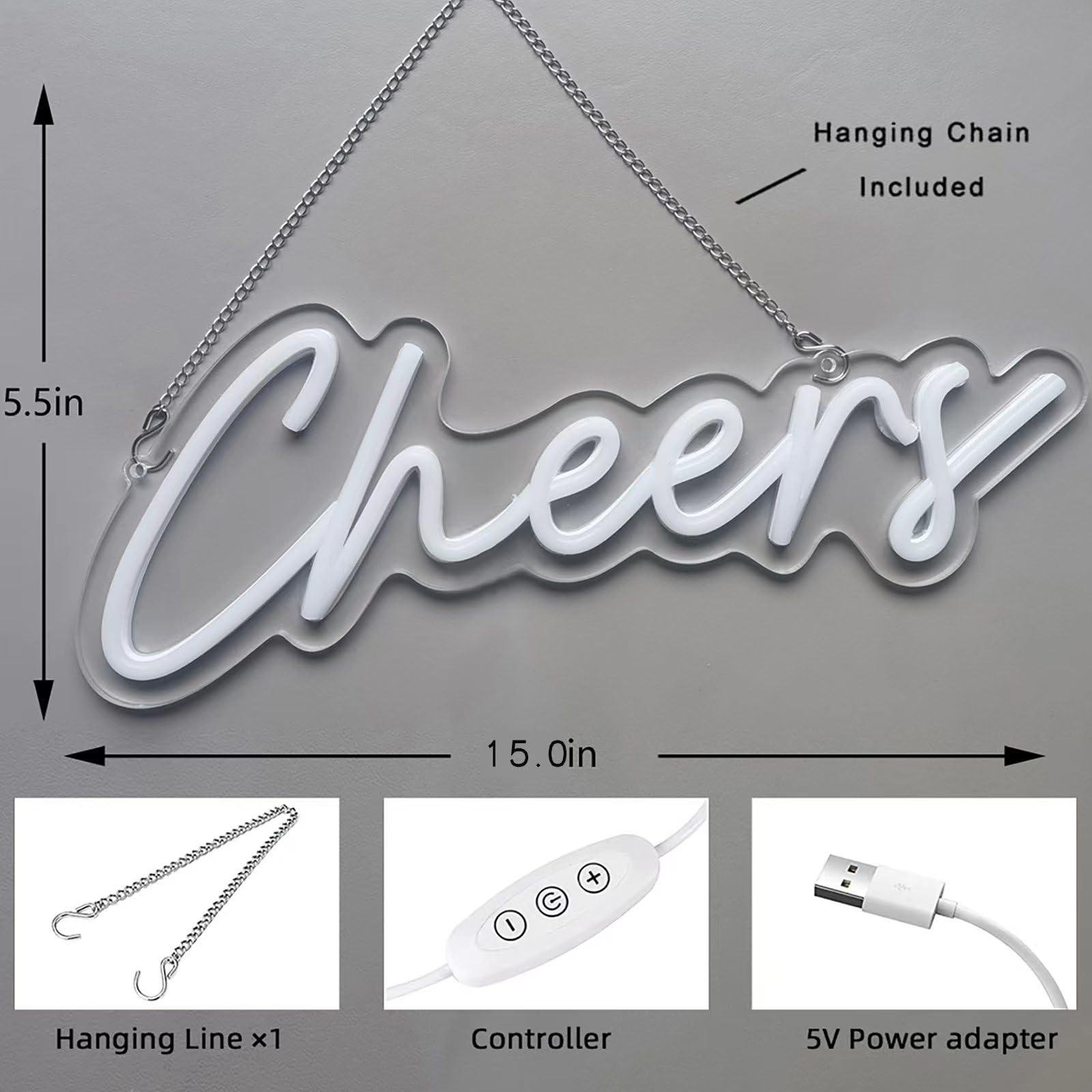 HFHungkeong Neon Sign - USB Powered LED Light for Wall Decor, Dimmable, 16.5x7in, Warm White, Model HF-021W1