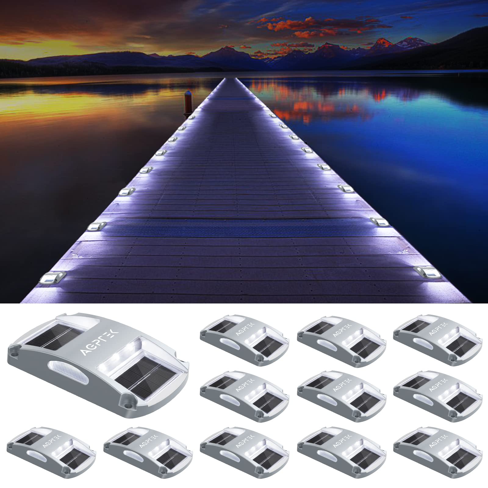 AGPTEK Solar Driveway Lights, Waterproof White LED Deck Lights, 12 Pack, Easy to Install for Pathway, Garden, Yard