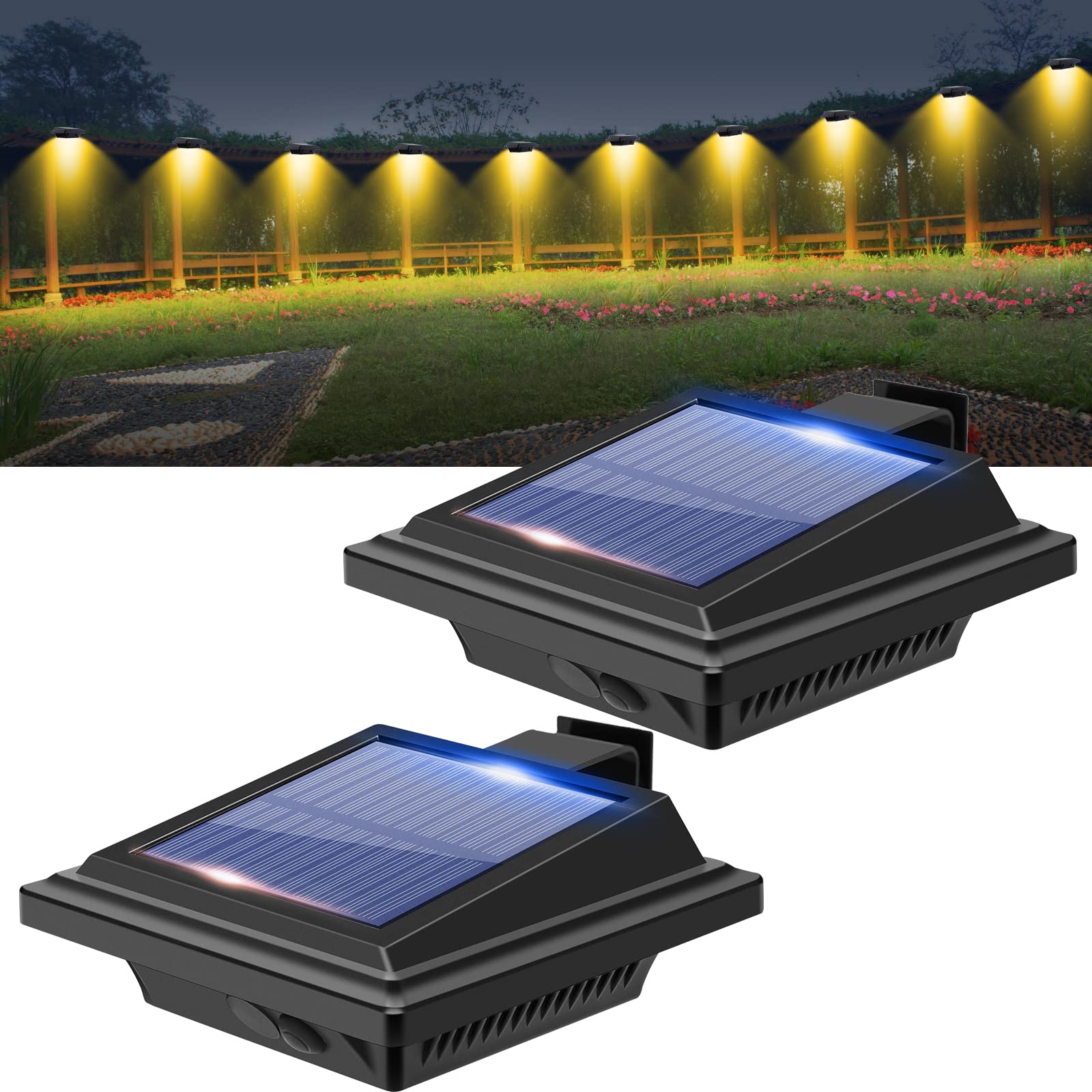 Gutter Solar Patio Decor Lights  40 LED Deck Outdoor Waterproof Fence for Wall Backyard Porch  Pool  Step Stairs  Yard  Garden  Pathway (6 Pack-Black  Warm White)