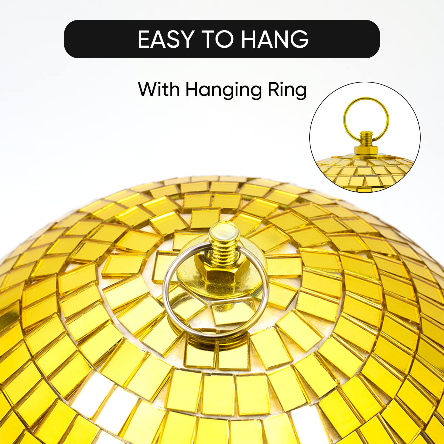 Mirror Disco Ball Decor with Hanging Ring: 8 Inch Large Gold Disco Ball Ornaments - Hanging Party Disco Balls for Party Decorati