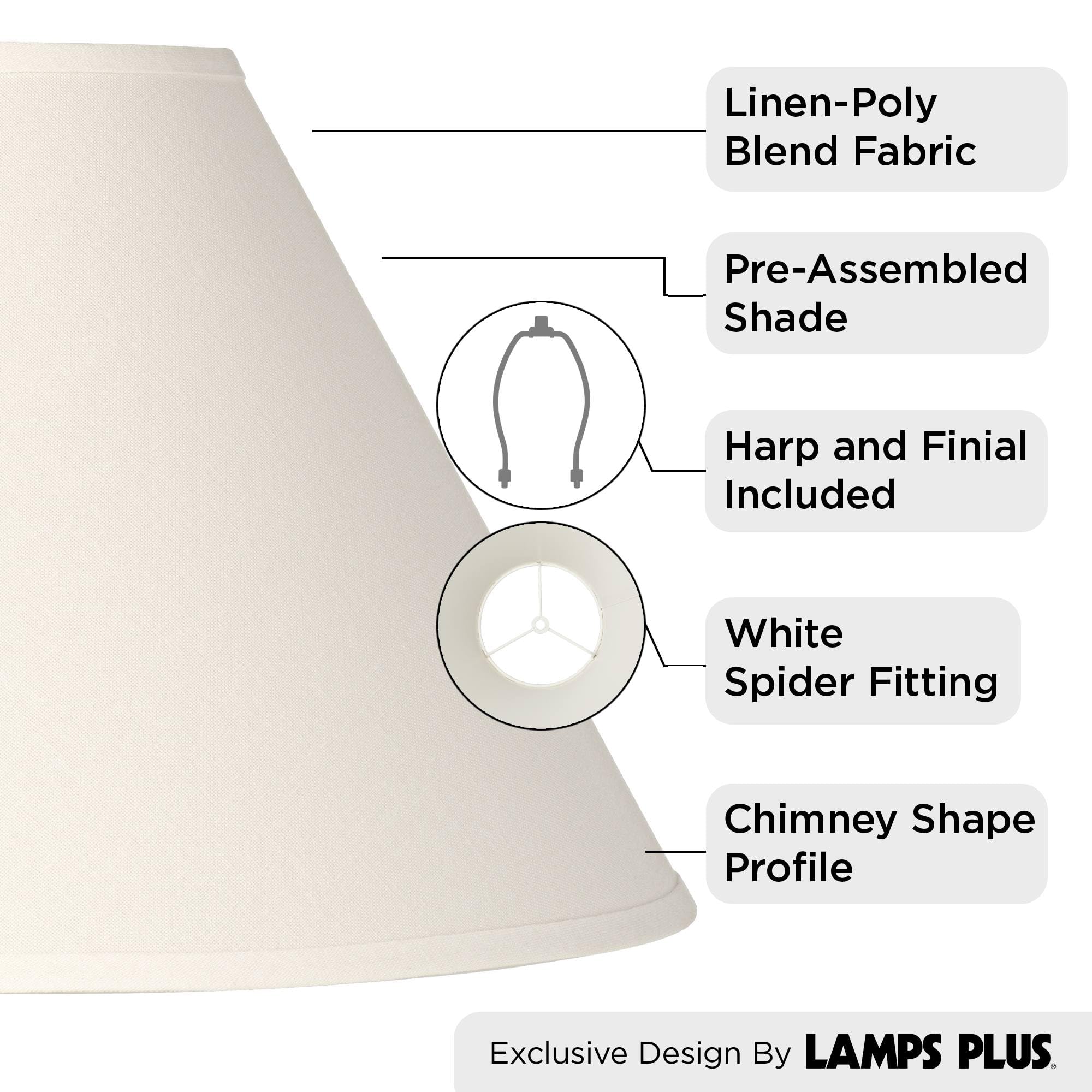 6&quot; Top X 17&quot; Bottom X 10&quot; High X 11 1/2&quot; Slant Lamp Shade Replacement Large White Chimney Round Country Traditional Linen Fabric Spider Harp Finial - Springcrest
