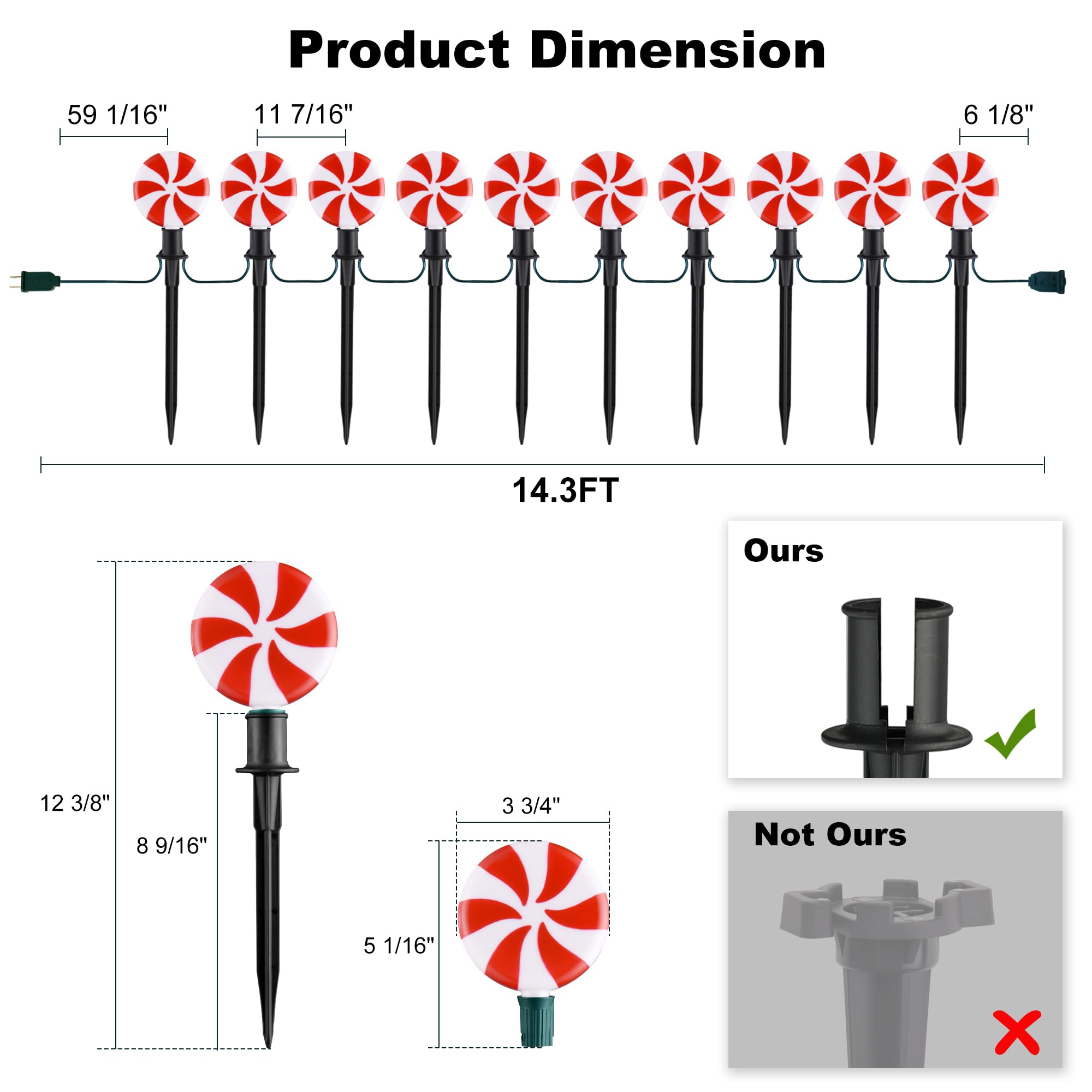 Ultimate Unicorn Christmas Lollipop Pathway Lights For Garden Christmas Decoration Red, 10 Led Peppermint String Lights With Sta