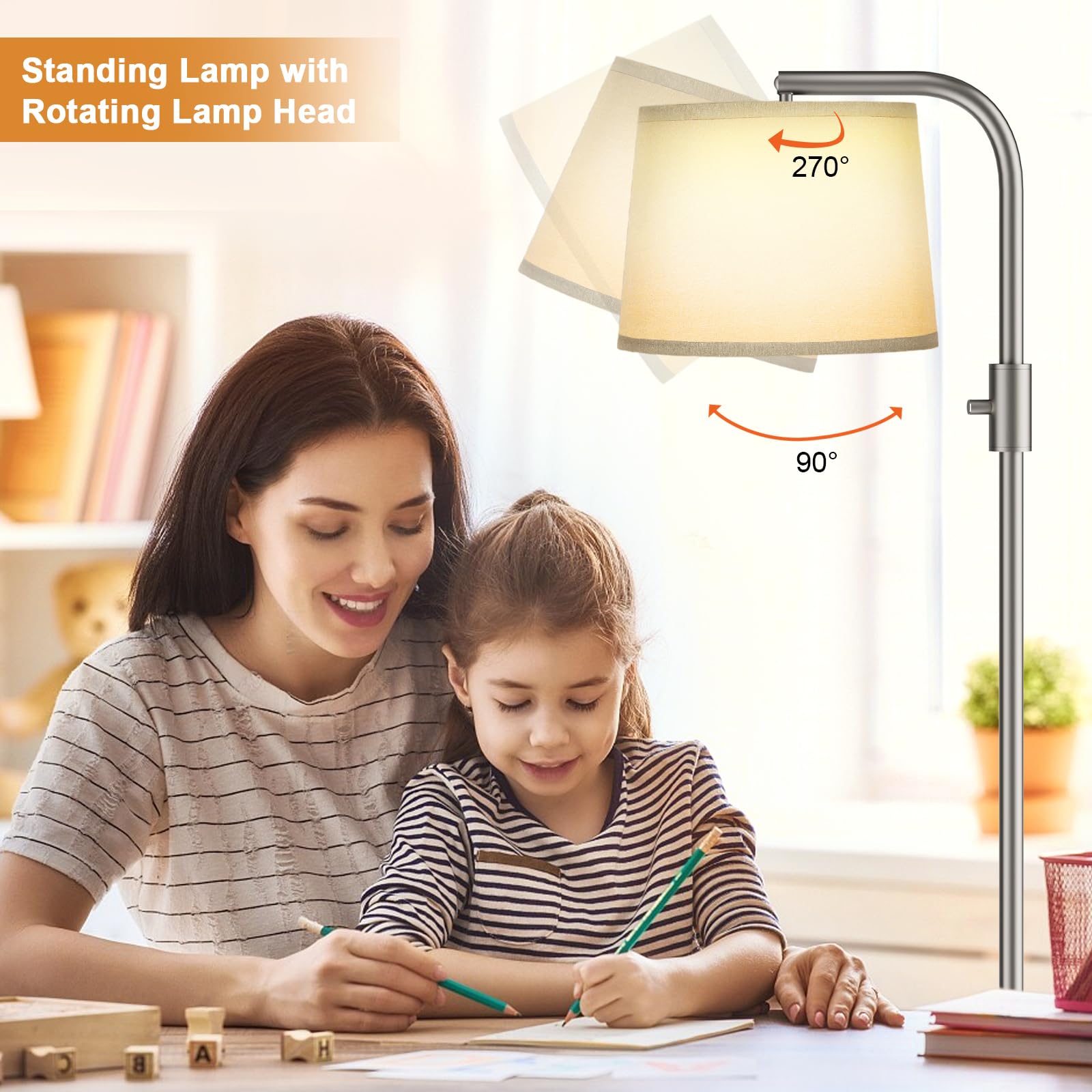 Ambimall Fully Dimmable Floor Lamp - Floor Lamps 9W Led Light Bulbs, Standing Lamps For Living Room With Adjust Head, Modern Sta