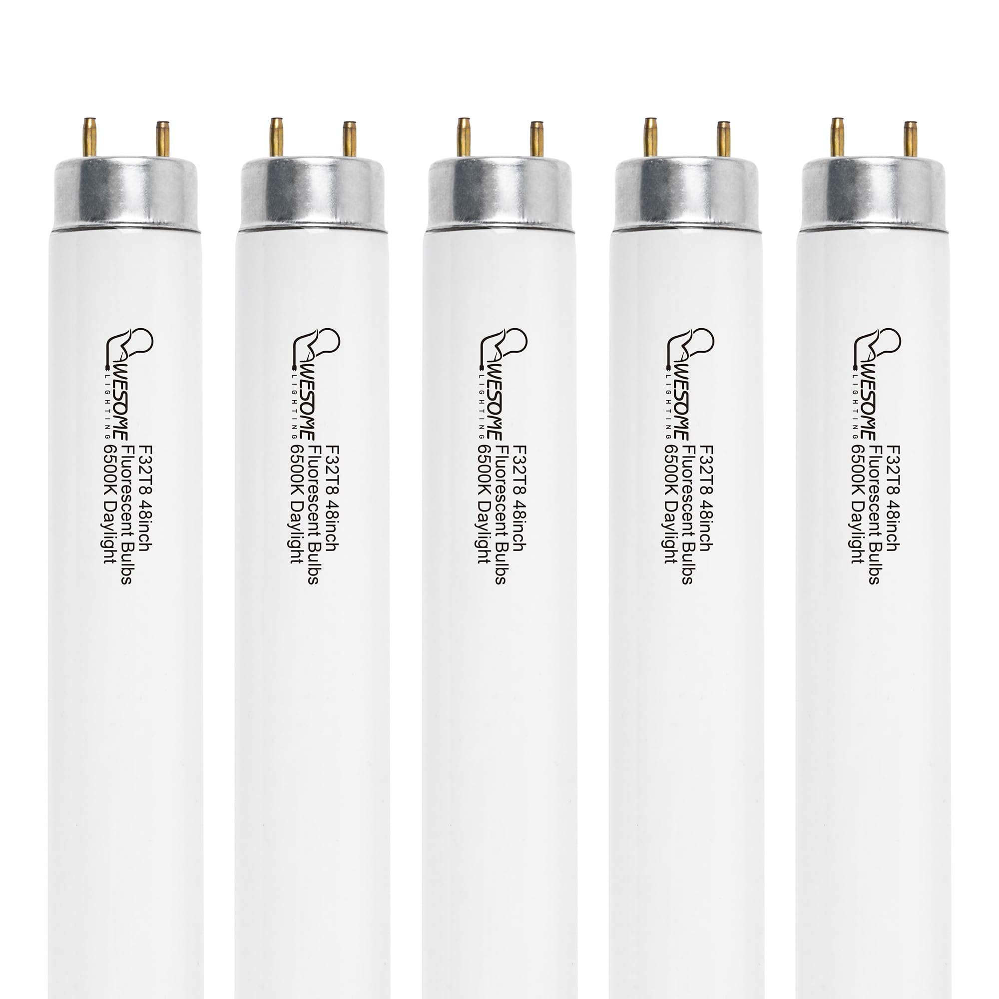 Wesome Lighting F32T8/865 Fluorescent Light Bulb  48 Inch  32 Watts  6500K Daylight  2800 Lumens  G13 Bi-Pin Base  4Ft T8 Fluorescent Tube Light Bulbs - 5 Pack