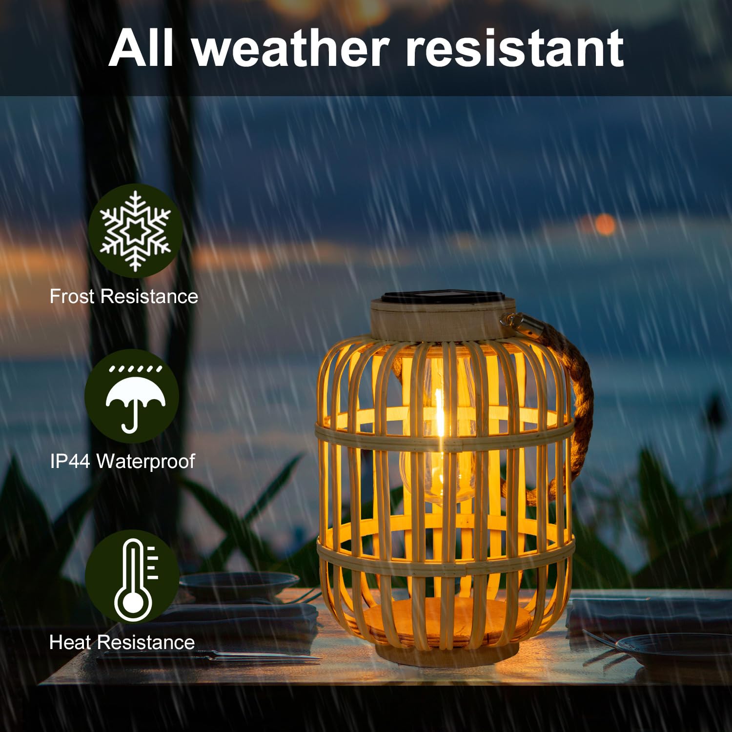 Pearlstar Outdoor Solar Lanterns Light Rattan Natural Lantern With Handle For Hanging Or Table Lamp For Patio Yard Garden Weddin