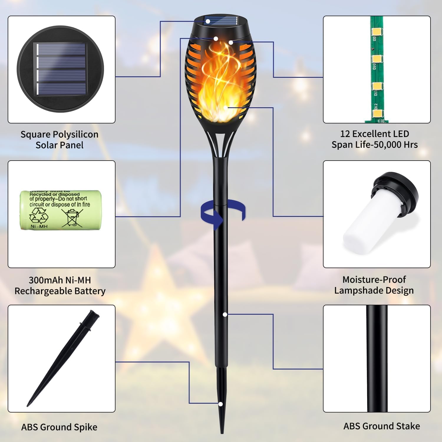KYEKIO Solar Outdoor Lights, 16Pack Waterproof Flame Torch Lights, Orange Plastic Garden Decor for Christmas and Yard Pathway