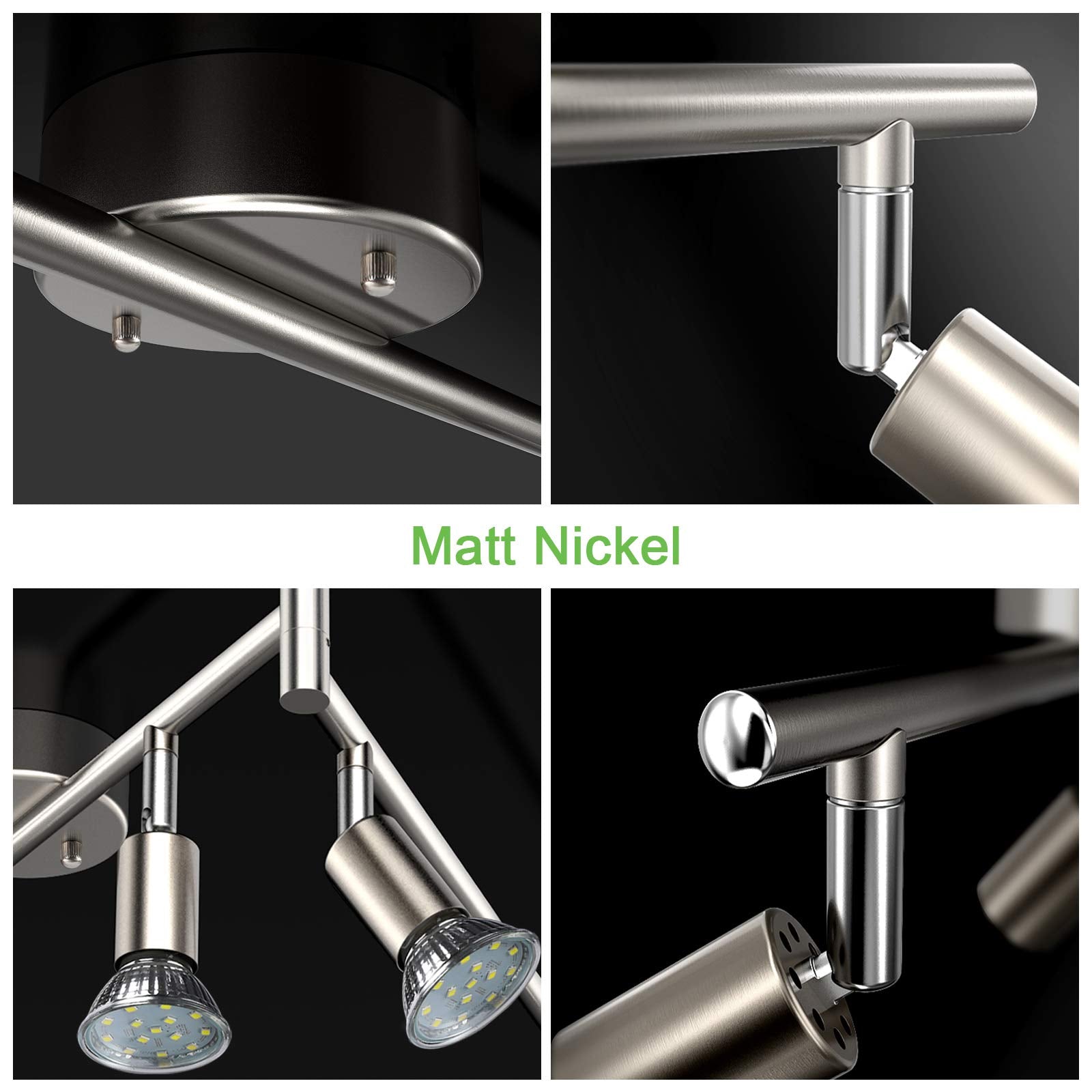 Unicozin LED Track Lighting Kit, 6 Light, Matt Nickel, 6 x 4W GU10 Bulbs, Modern Design, Model 516k5fhTcwL