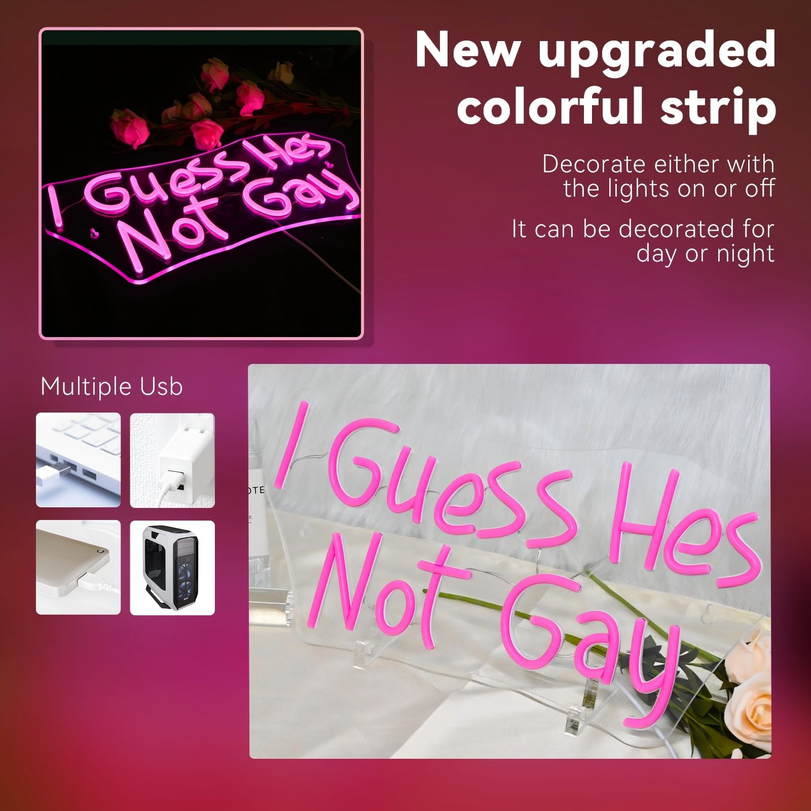 Ineonlife I Guess Hes Not Gay Neon Sign Pink Letter Neon Light Bar Neon Signs For Wall Decor Light Up Sign For Club Party Bedroom Living Room Man Cave Decoration Gifts