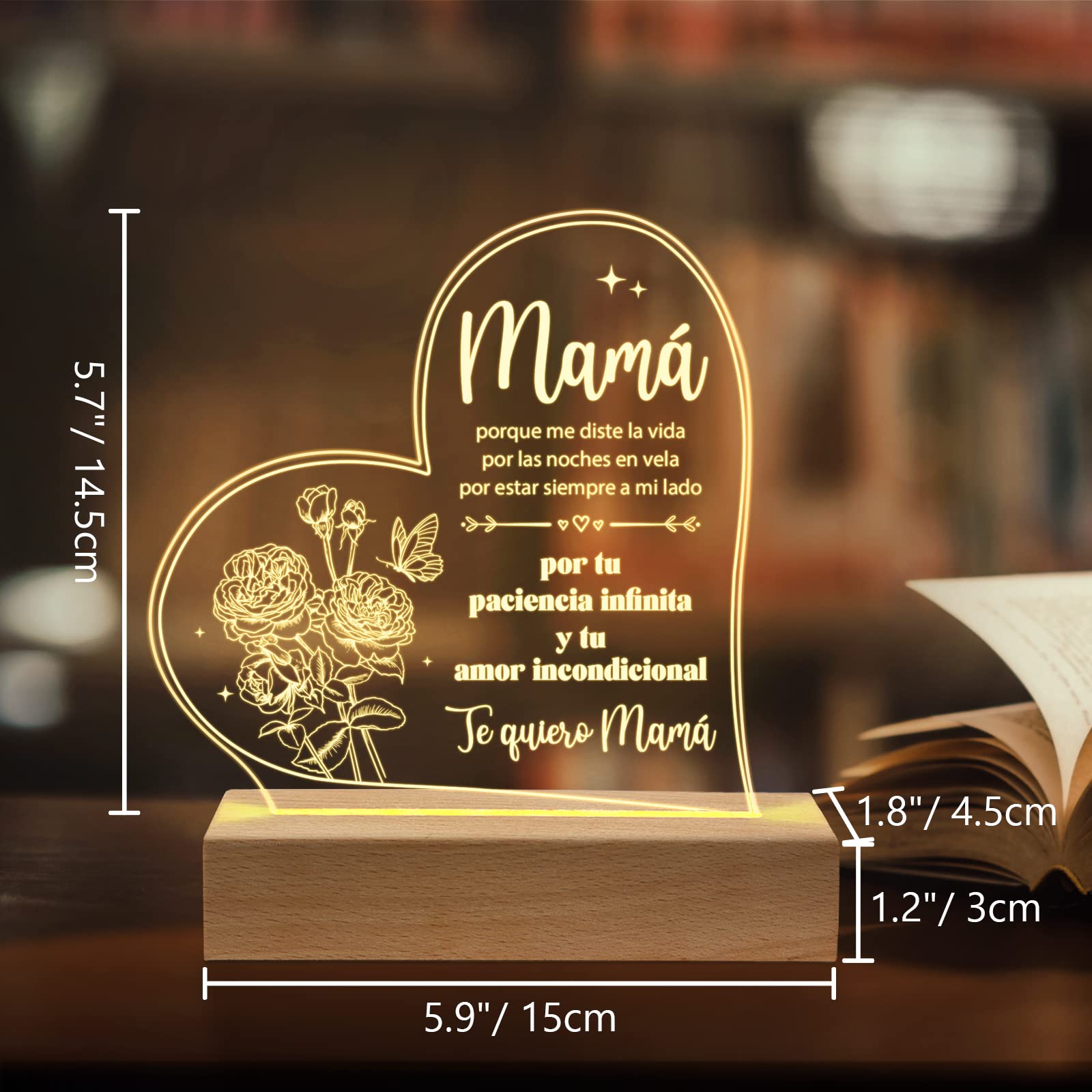 Giltglimmer Acrylic Night Light For Mom - Engraved Spanish Gifts, White, Model Qda15Cxx078
