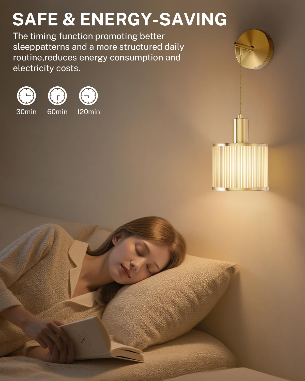 SAIMAND Battery Operated Wall Sconce Set of 2, Wireless LED Lights, Dimmable, Gold + Beige, Remote Control, Modern Design