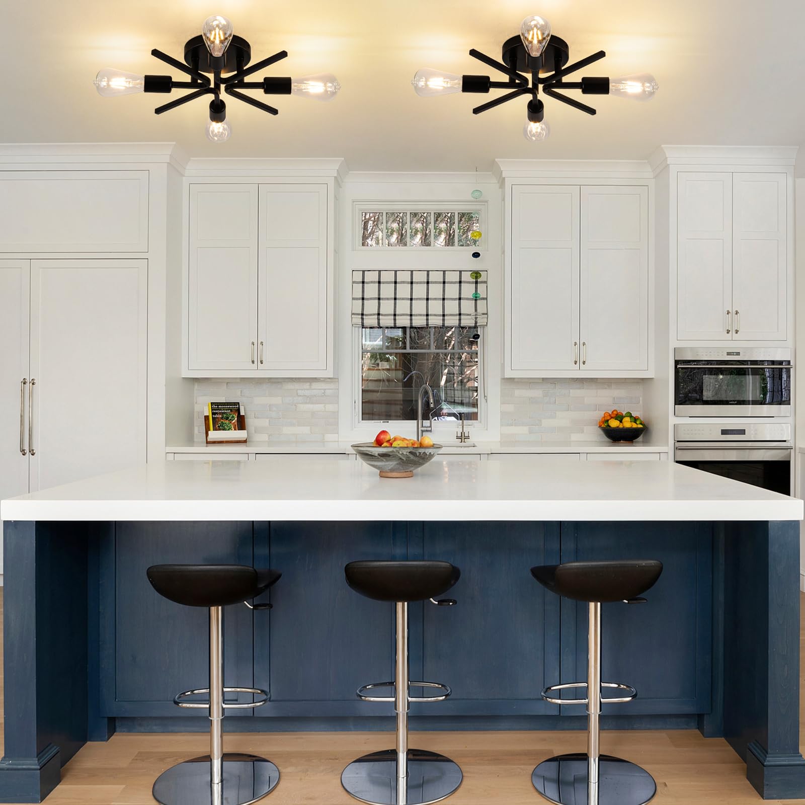 4 Light Farmhouse Sputnik Lighting Fixtures Ceiling Fixtures Black Industrial Flush Mount Lamp Hallway Light Fixture Sputnik Ceiling Lighting For Kitchen Living Room Bedroom Foyer Entryway E26