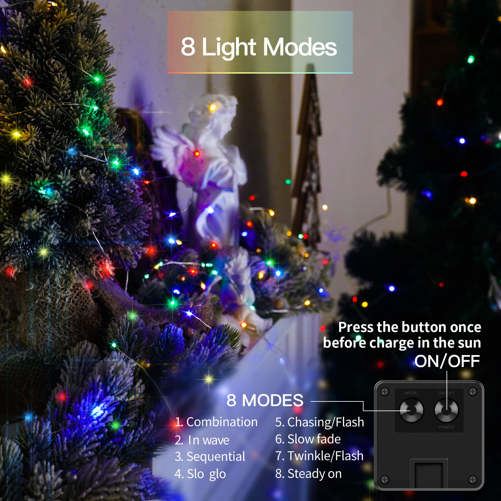 suddus Solar Fairy String Lights - 100 LED Multicolor, 33ft, 2 Pack for Outdoor Garden Decoration