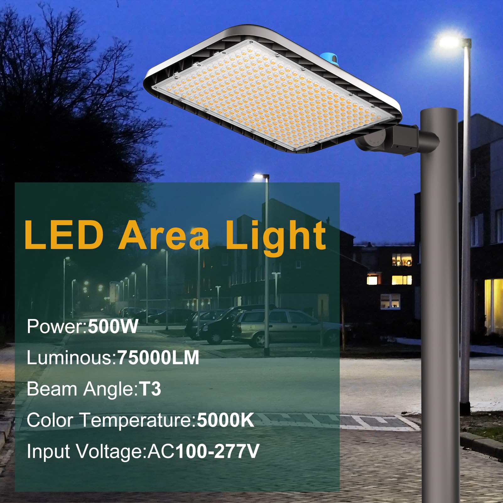 Acohook 500W Led Parking Lot Lights Outdoor (75000Lm Eqv 2000W Hps) Dusk-To-Dawn 5000K Daylight Slipfitter Mount Commercial Area Street Lighting -2Pack