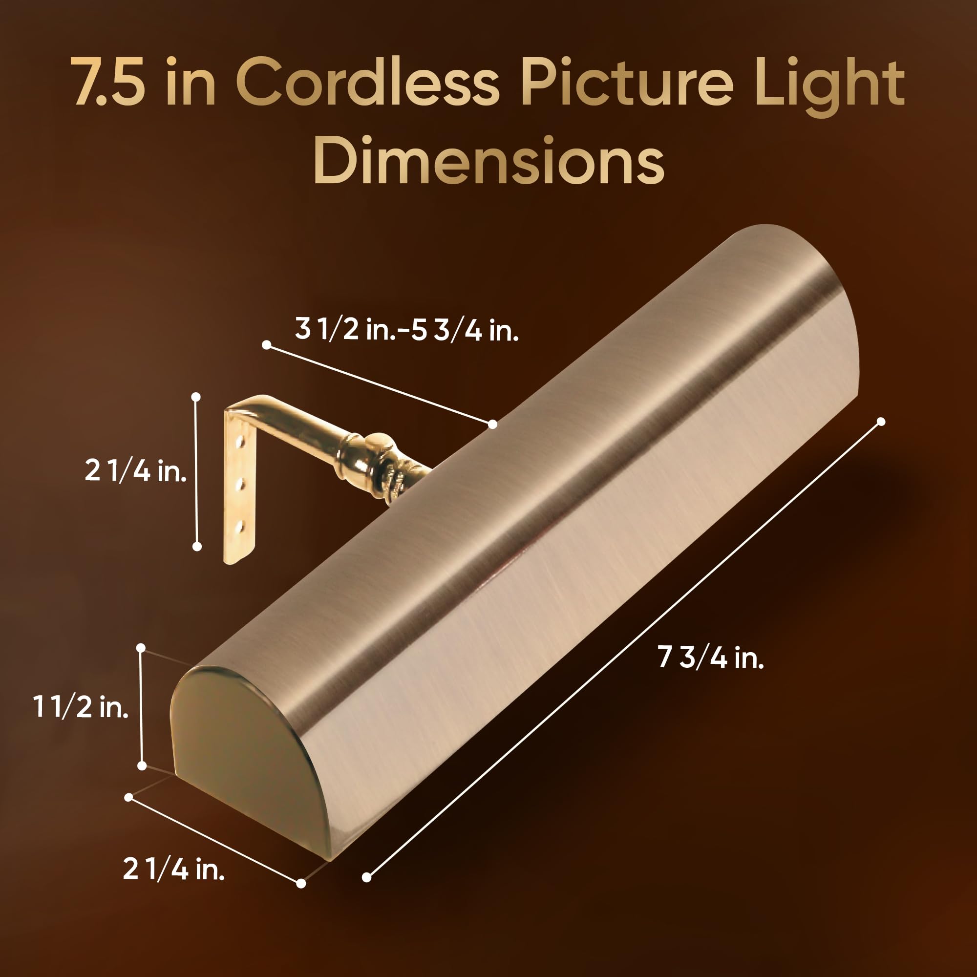 Concept Lighting Picture Light, Dimmable, Battery Operated, 7.75 inch, Metal, Antique Brushed Bronze, Model 202L