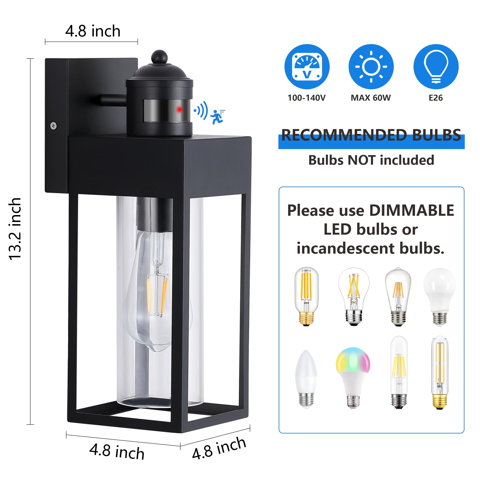 DAKAFUL Motion Sensor Outdoor Lights - 2-Pack, LED Wall Sconce, Dusk to Dawn, Black, Model DK-MSOR-QX-01