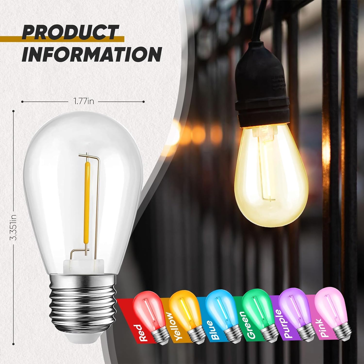 12-Pack Red Green String Light Bulbs  Patio String Light Replacement Bulbs For Outdoor Indoor  1W E26 Base S14 Led Colored Light Bulbs For Christmas Halloween Holiday Home Decor (6 Red + 6 Green)