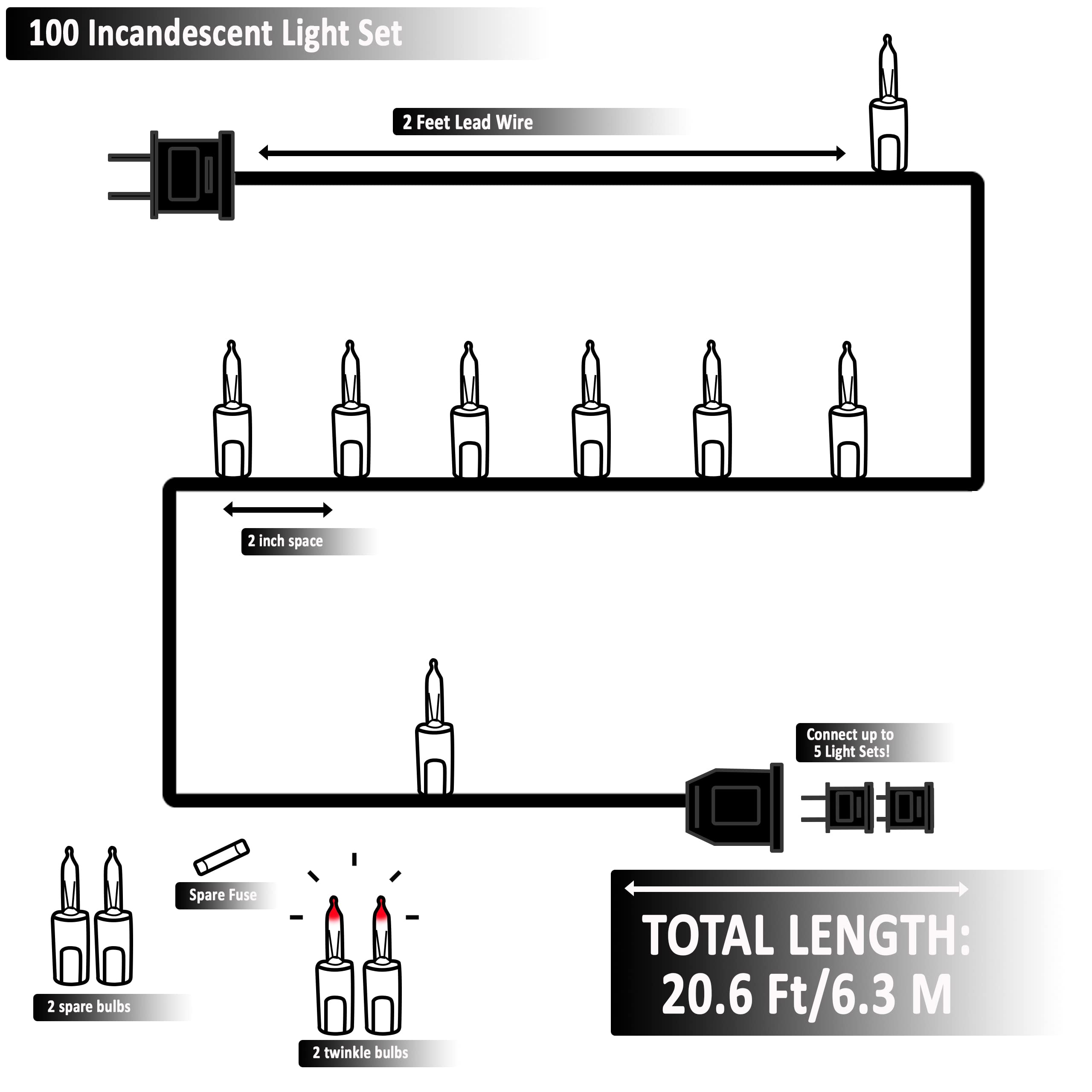 Holiday Essence - 100 Blue Christmas Lights, Incandescent String Lights, 20.6 Feet Black Wire For Indoor & Outdoor & Decorative,