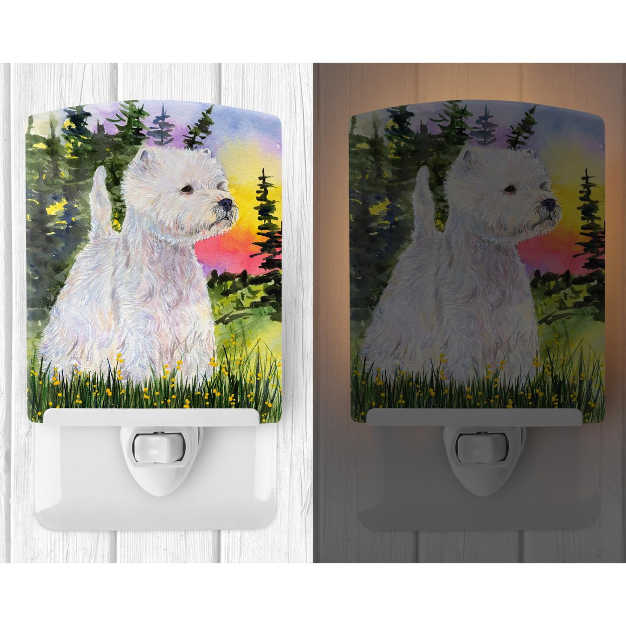 Caroline'S Treasures Ss1067Cnl Westie Ceramic Night Light Compact, Ul-Certified, Ideal For Bedroom, Bathroom, Nursery, Hallway, Kitchen, 6X4X3, Multicolor