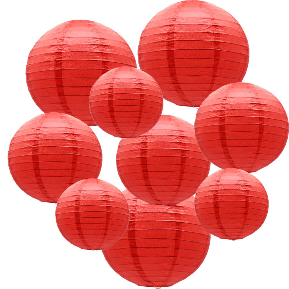ADLKGG Round Hanging Paper Lanterns Decorations for Party Wedding Birthday Baby Showers Christmas Supplies, Red 9 Pack