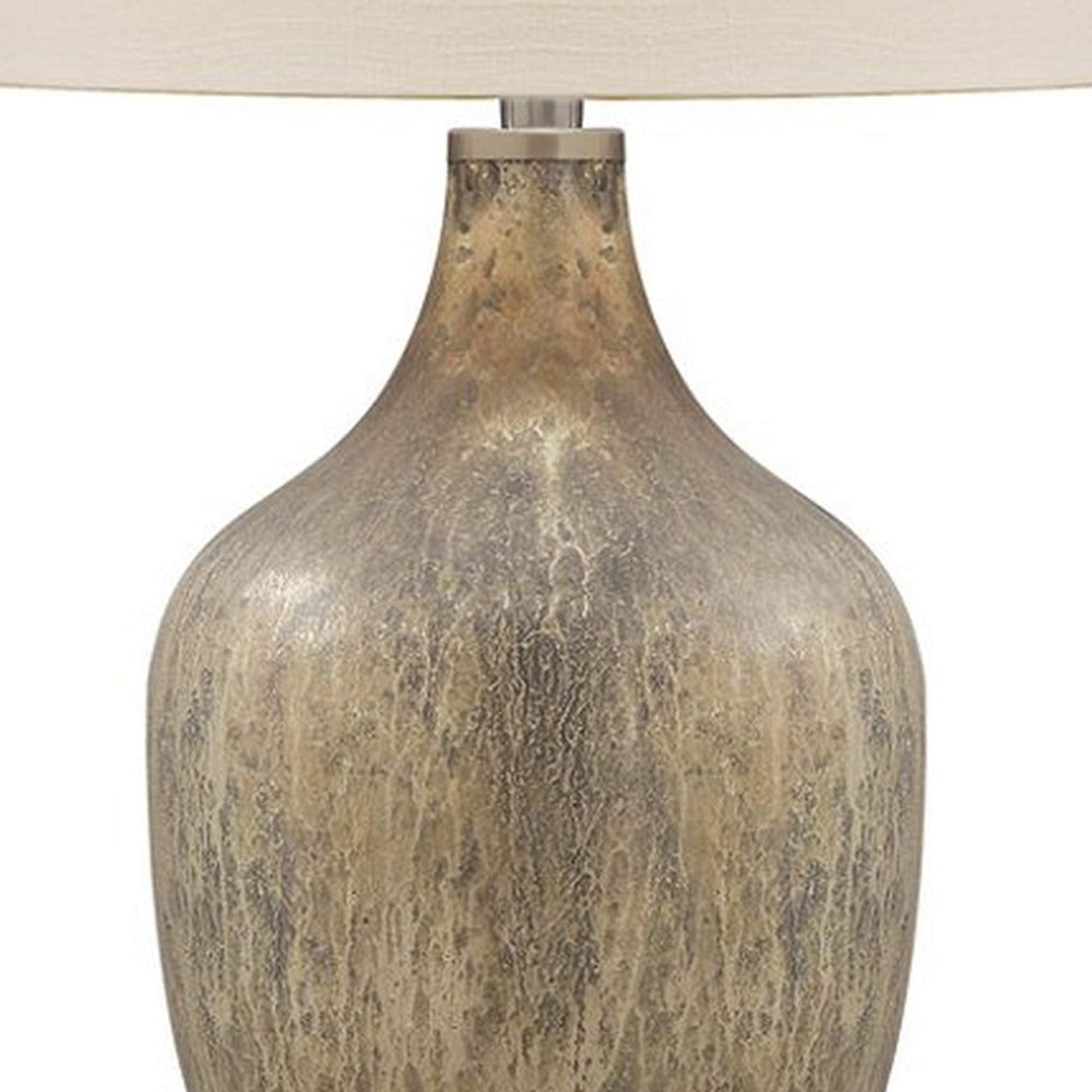 Benjara Mercury Glass Table Lamp With Drum Shade, Gold, Beige