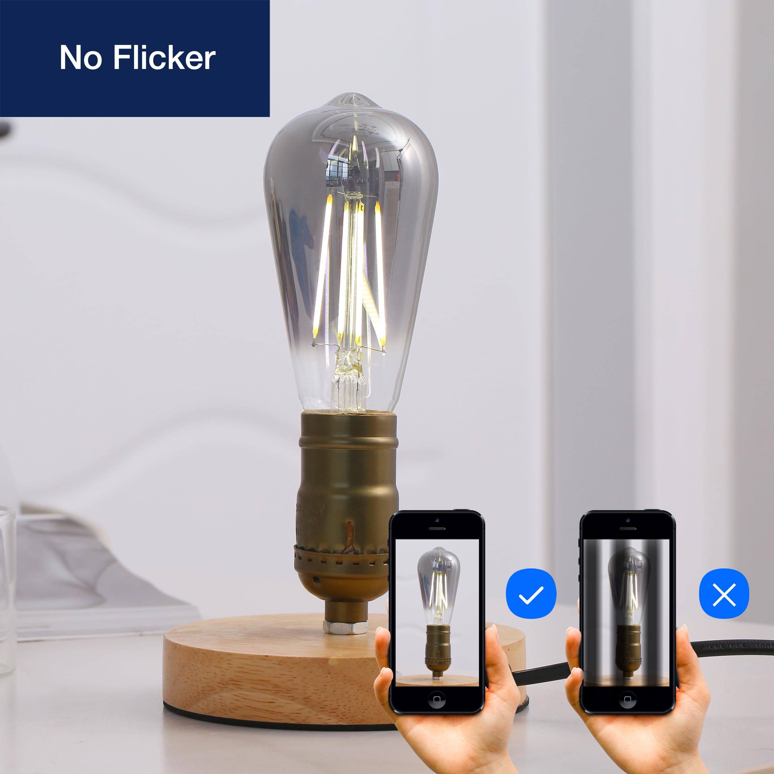 FLSNT ST19 LED Edison Bulbs, 4W (40W Equivalent), Dimmable, 150LM, 5000K White Light, Smoky Grey Glass, 6 Pack