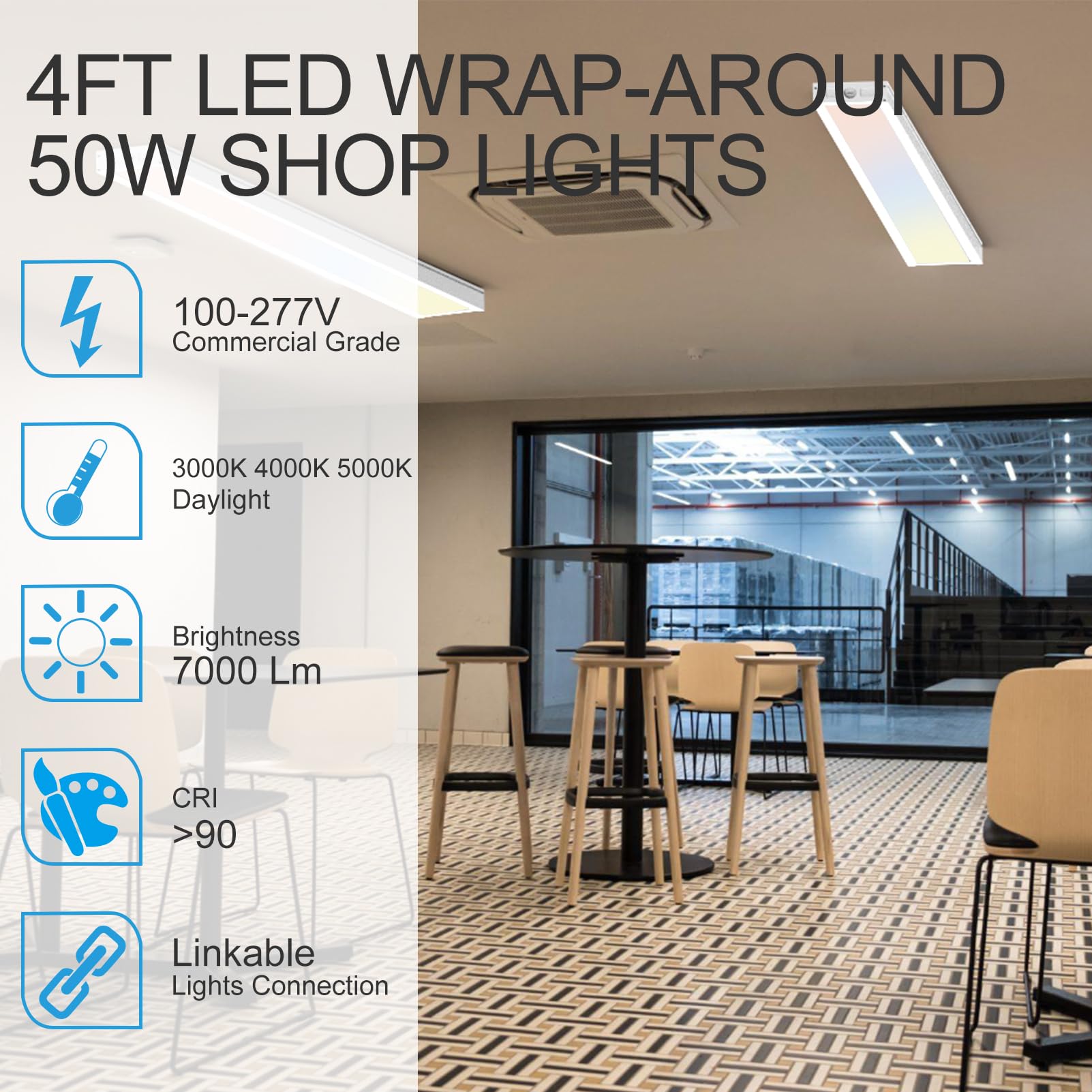 Lightdot 1Pack 4FT-5IN LED Wraparound Shop Lights, 50W 7000LM [Eqv. 400W] 3000/4000/5000K Adjustable, 4FT LED Shop Light Fixture