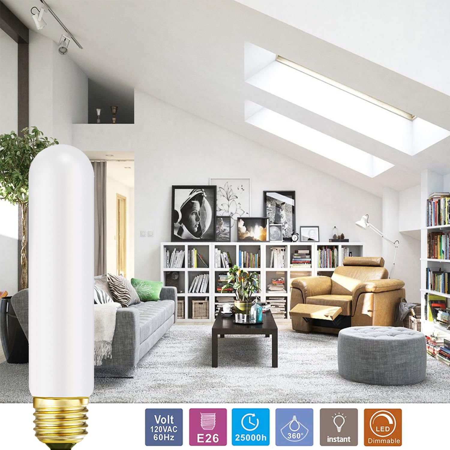 Leools TE26 LED Light Bulb, Dimmable 6W E26 Base, 4000K Neutral White, Matt Opal, 5.1inch Tubular, 600LM