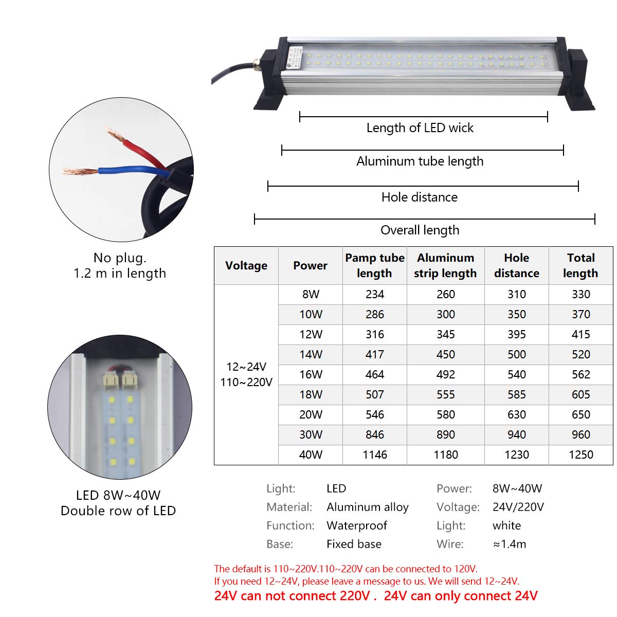 Led Industrial Machine Tube Light, Ip66 Waterproof Explosionproof Work Lamp 37.8&quot; 30W For Cnc Internal, 110V To 220V Universal
